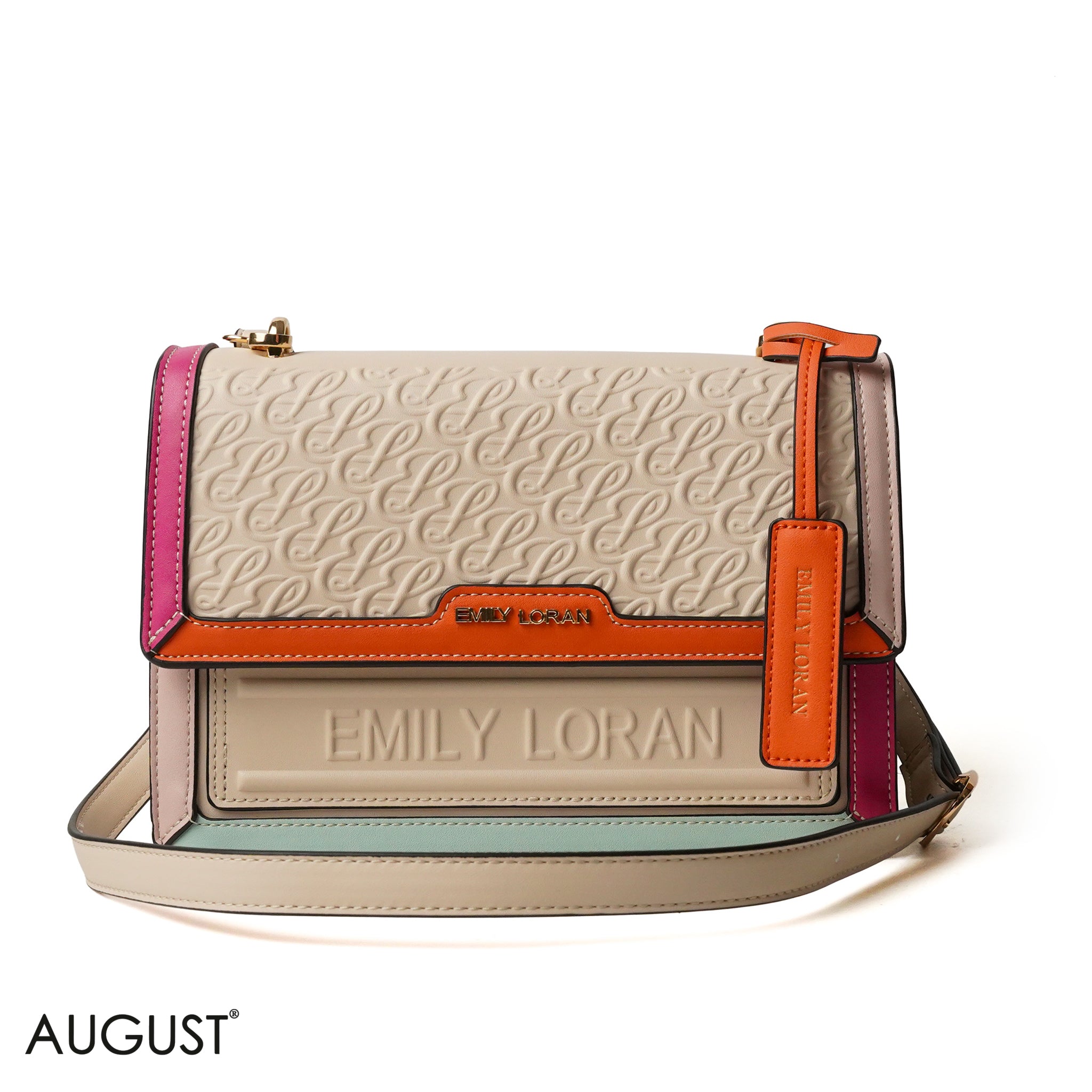 BEIGE MULTI COLOURS CROSS BAG EMILY LOGO - MEDIUM