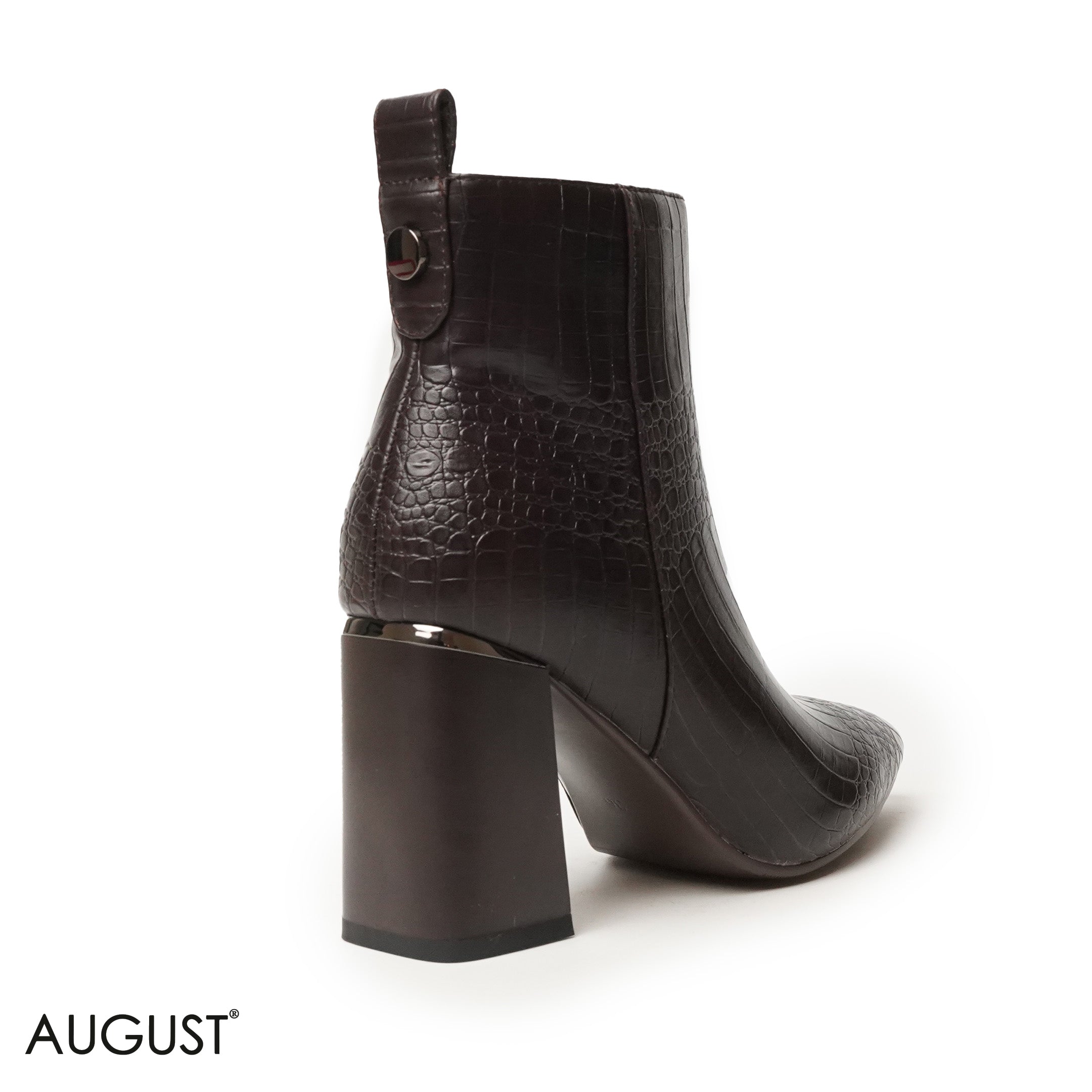 SMOOTH LEATHER HEELED ANKLE BOOTS WITH CROCODILE TOUCH