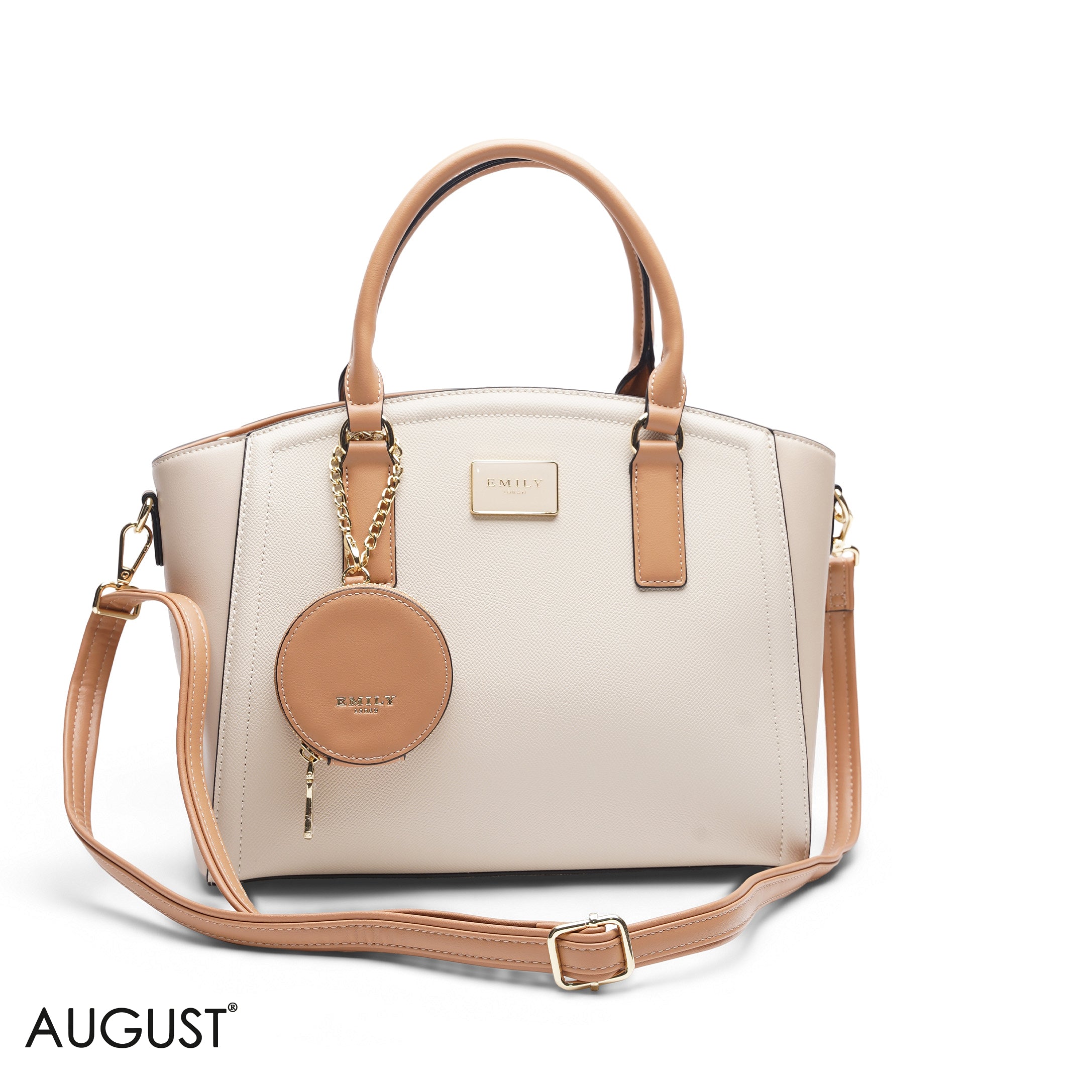WHITE & PEACH TOTE BAG WITH WALLET - LARGE