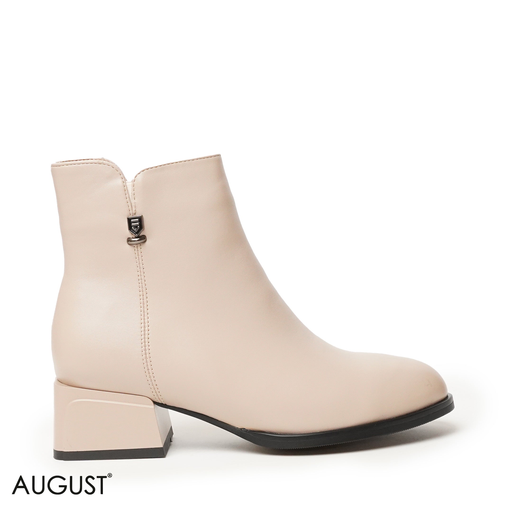 BEIGE SMOOTH LEATHER ANKLE BOOTS WITH SIDE ZIPPER