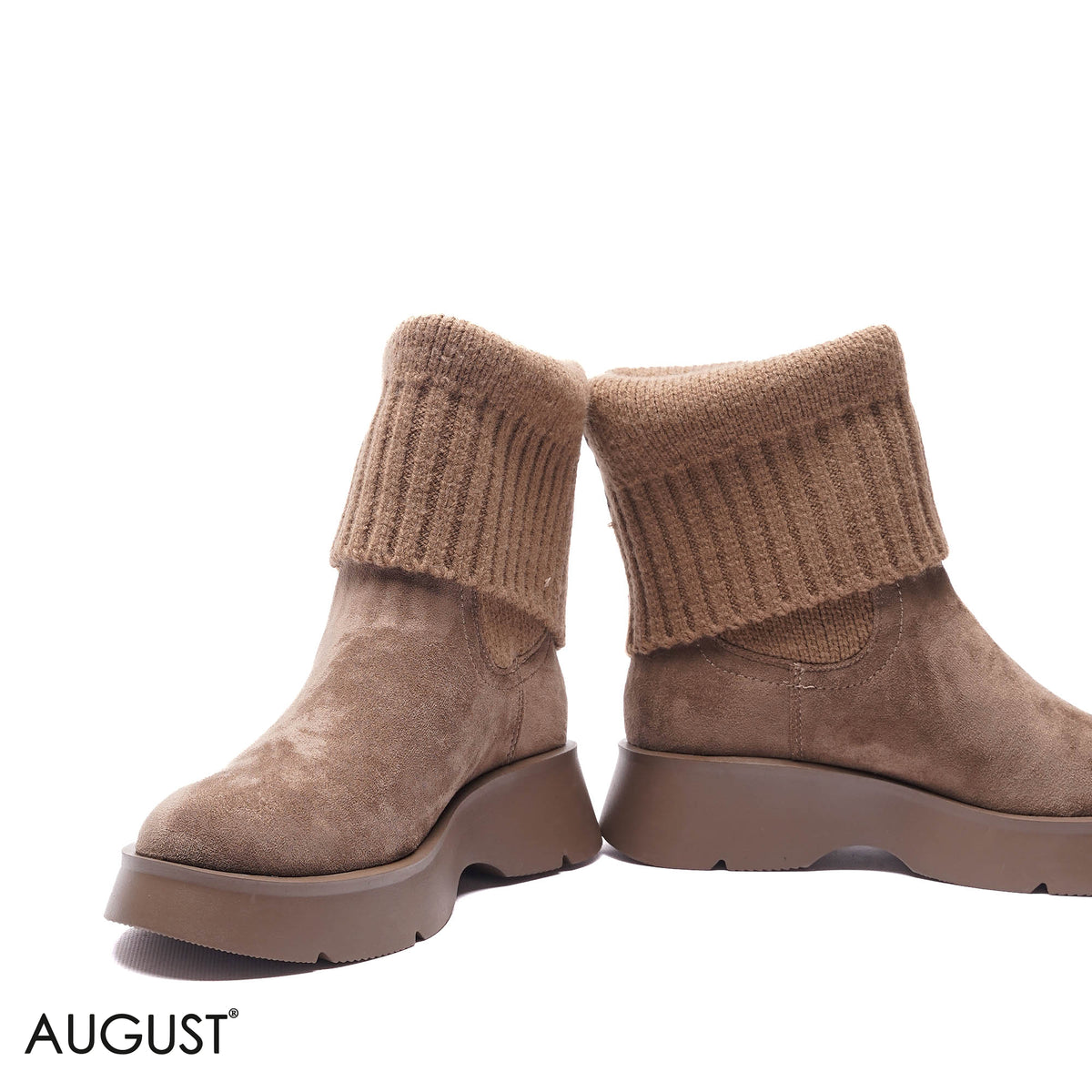 KNIT-CUFF PLATFORM SUEDE BOOTS