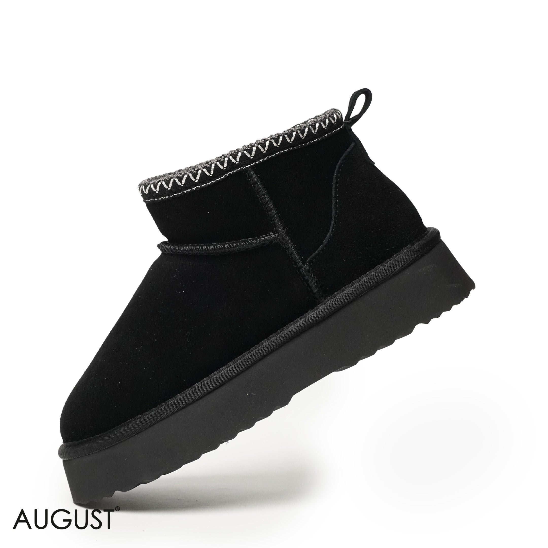 BLACK SUEDE LEATHER ANKLE UGGS WITH DETAIL TOUCH