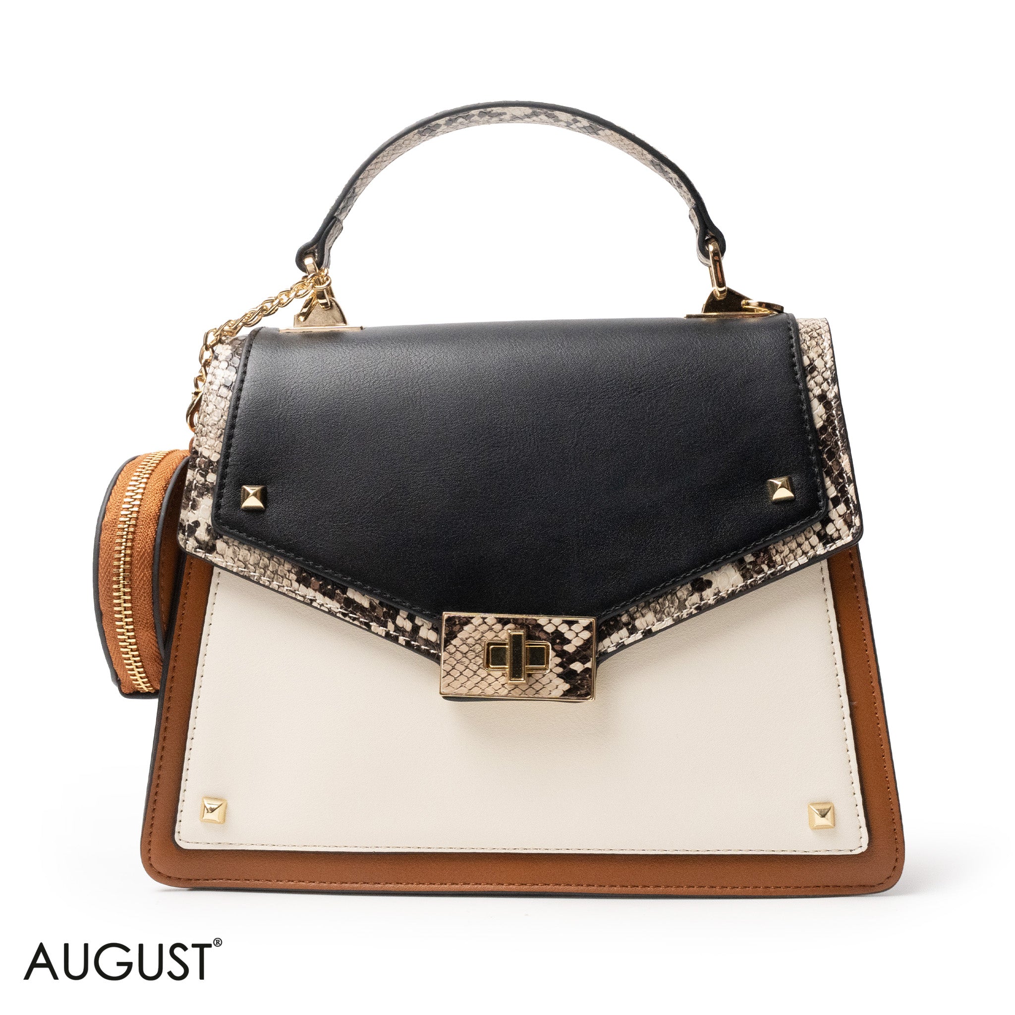 MIXED-COLOR LEATHER HANDBAG WITH FLAP - MED