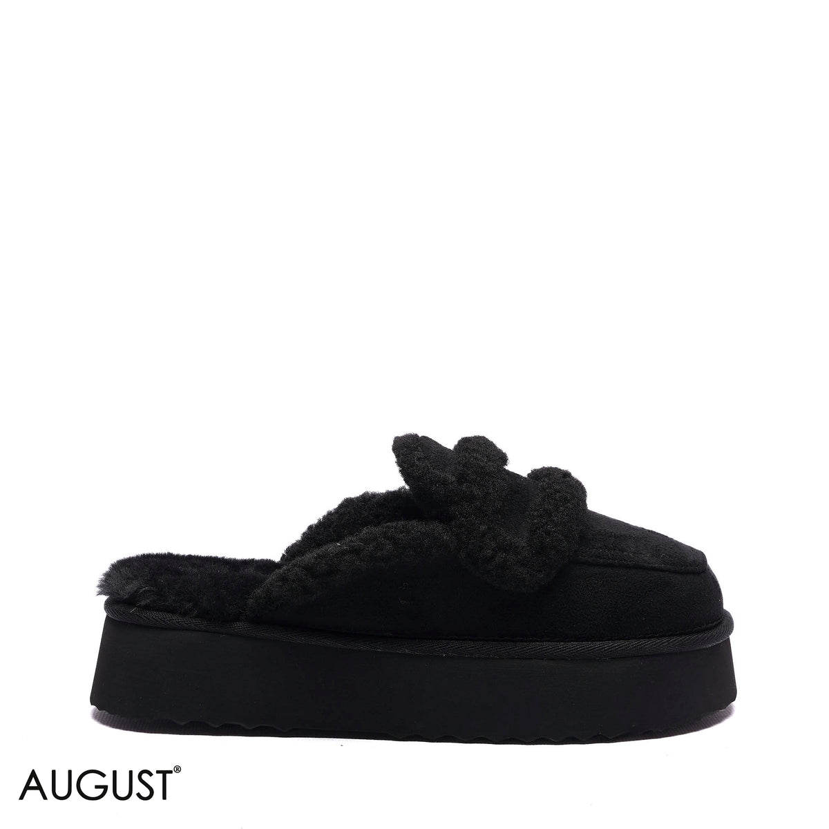 PLATFORM FAUX-FUR SUEDE SLIPPER