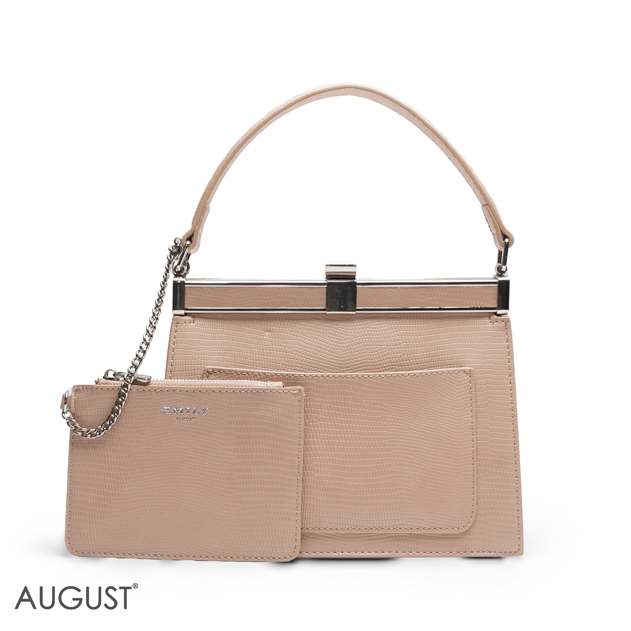 EMILY SOLID BEIGE TEXTURED FRAME BAG WITH MINI POUCH - MEDIUM SIZE