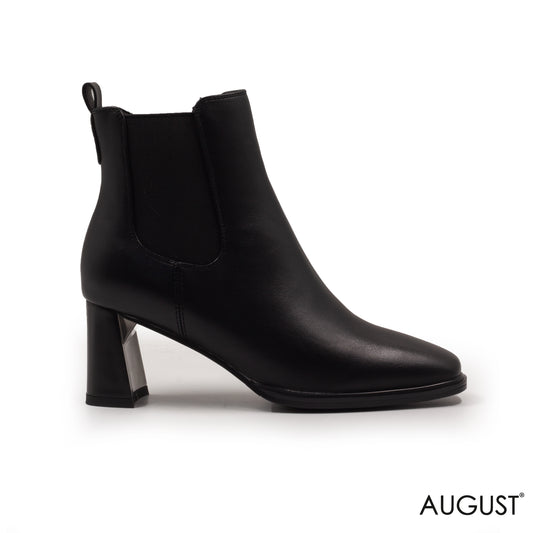 LEATHER BLACK ANKLE BOOTS WITH ROUND TOE