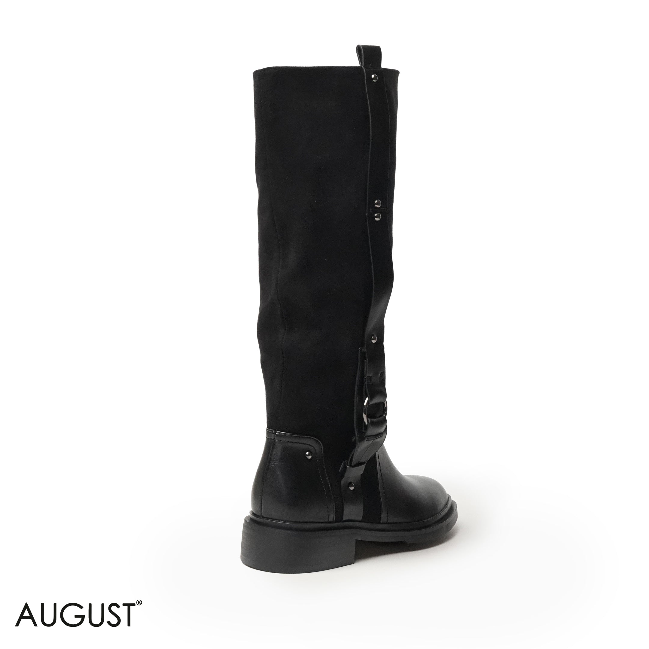 BLACK CHAMOIS LEATHER LONG BOOTS WITH SIDE ZIPPER