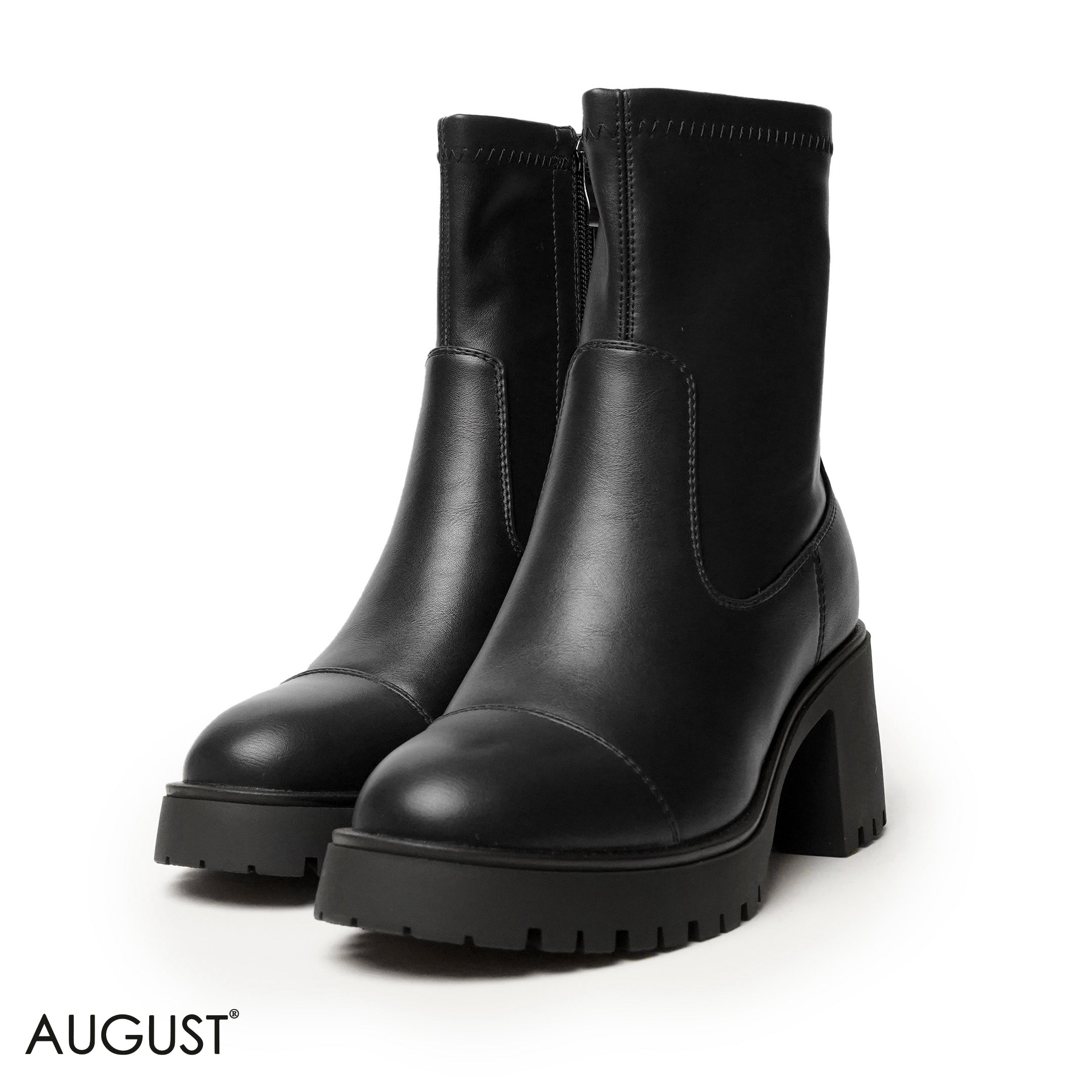 BLACK LEATHER ANKLE BOOTS WITH THICK SOLE