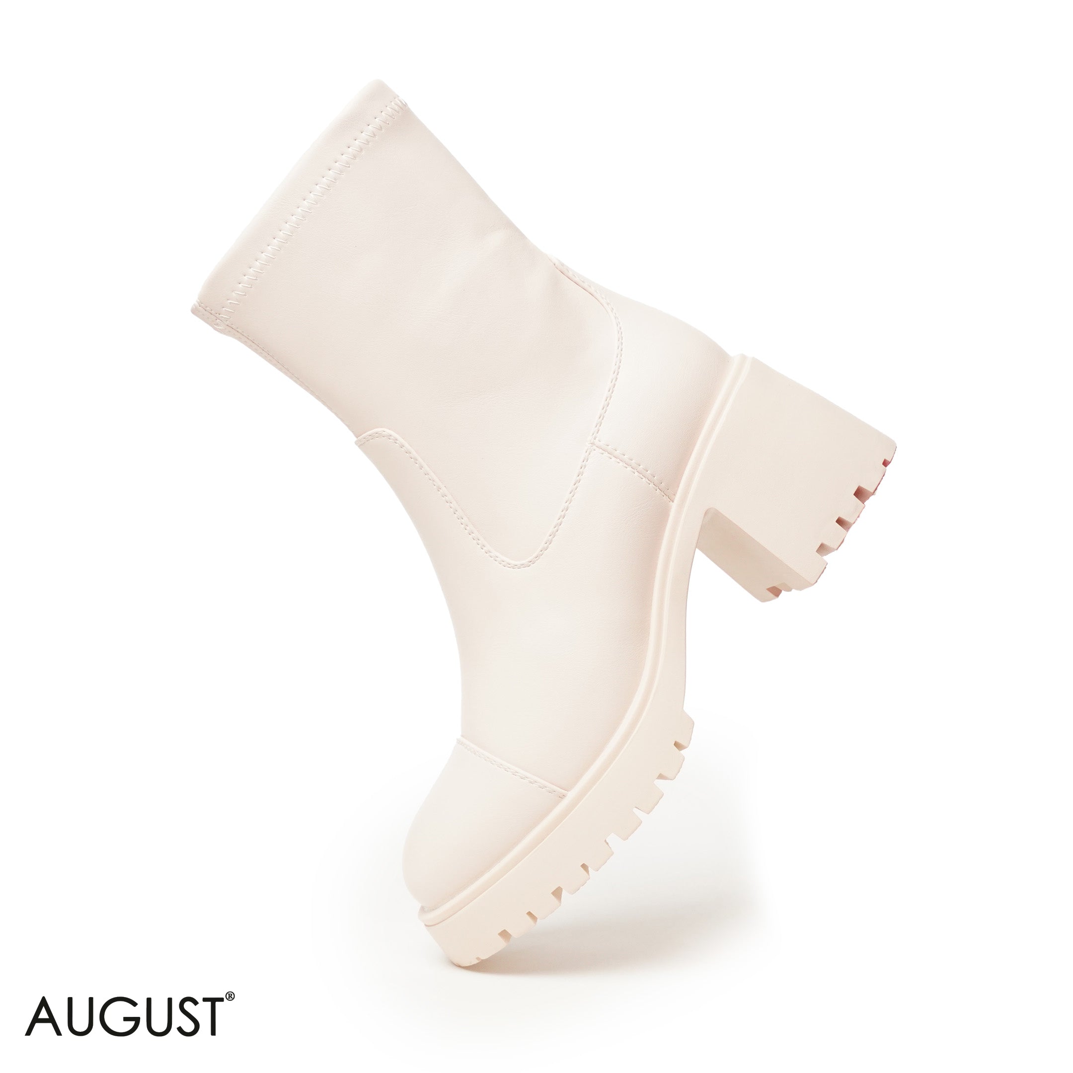 BEIGE LEATHER ANKLE BOOTS WITH THICK SOLE