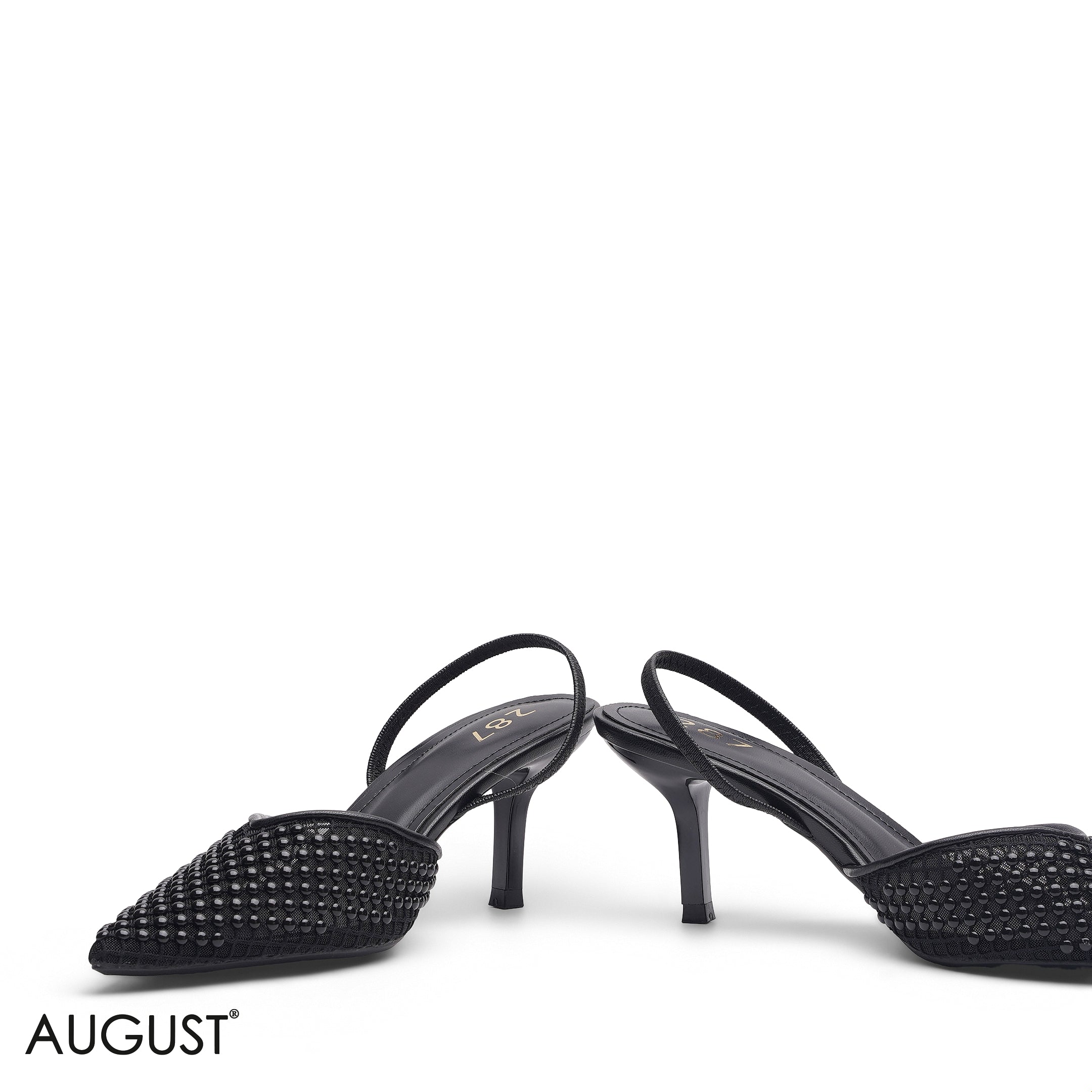 BLACK MESH SLINGBACK HEELS