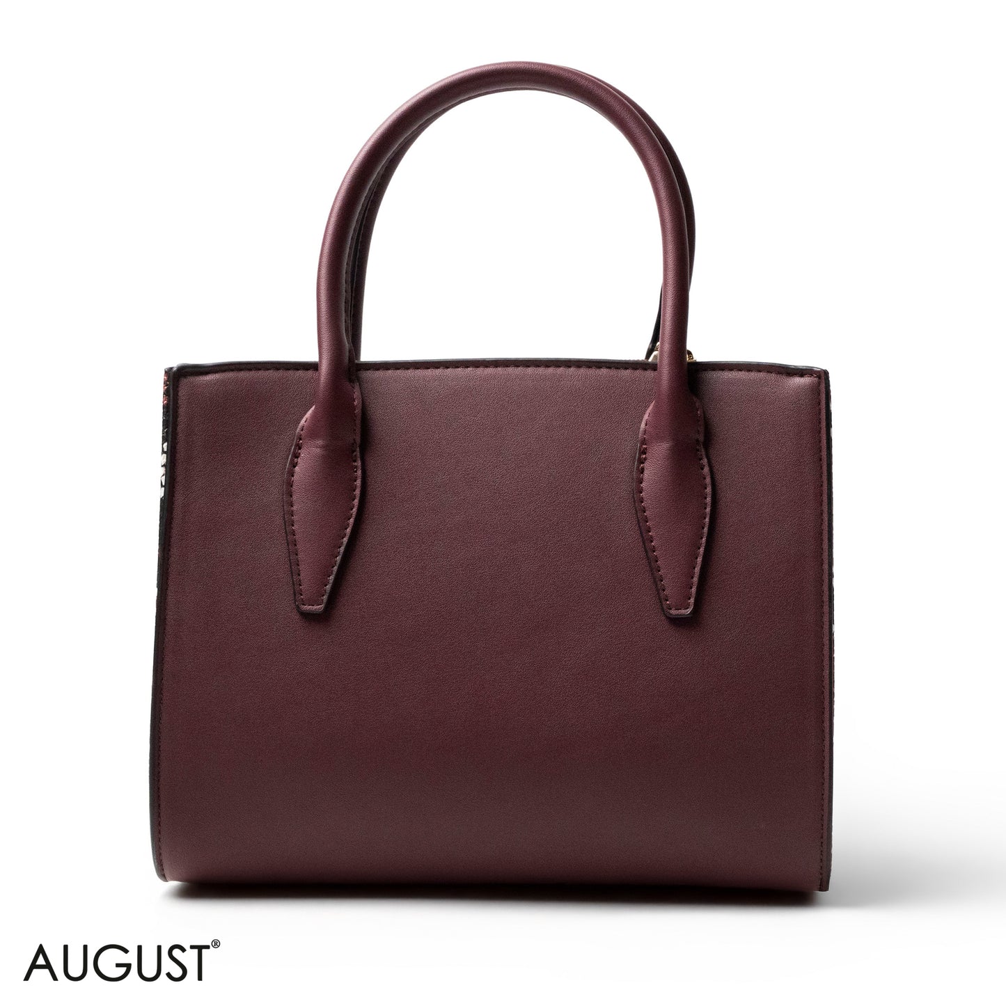 MAROON SMOOTH LEATHER HANDBAG WITH ACCESSORIES -MED