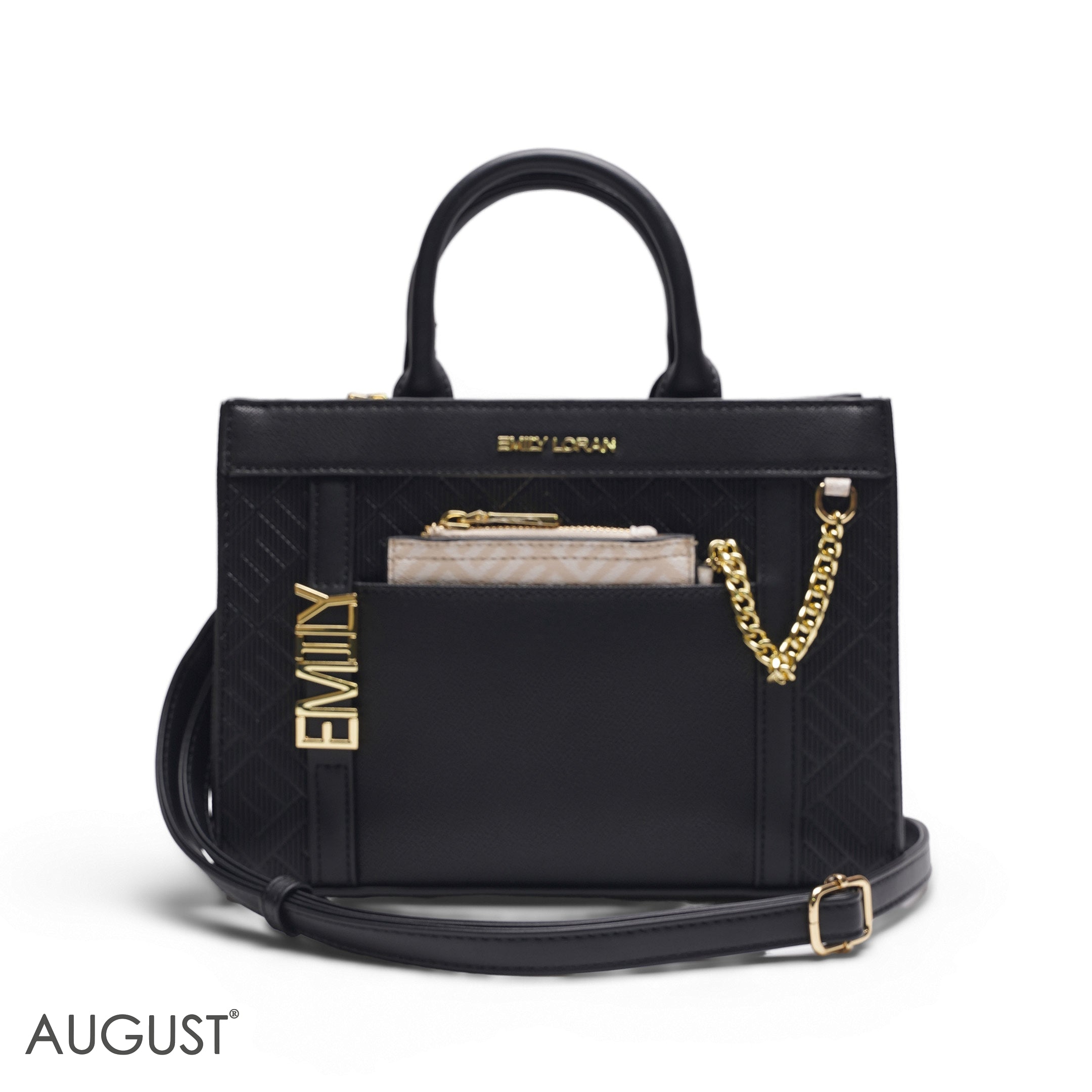 BLACK EMILY EMBOSSED LOGO TOTE BAG - MED