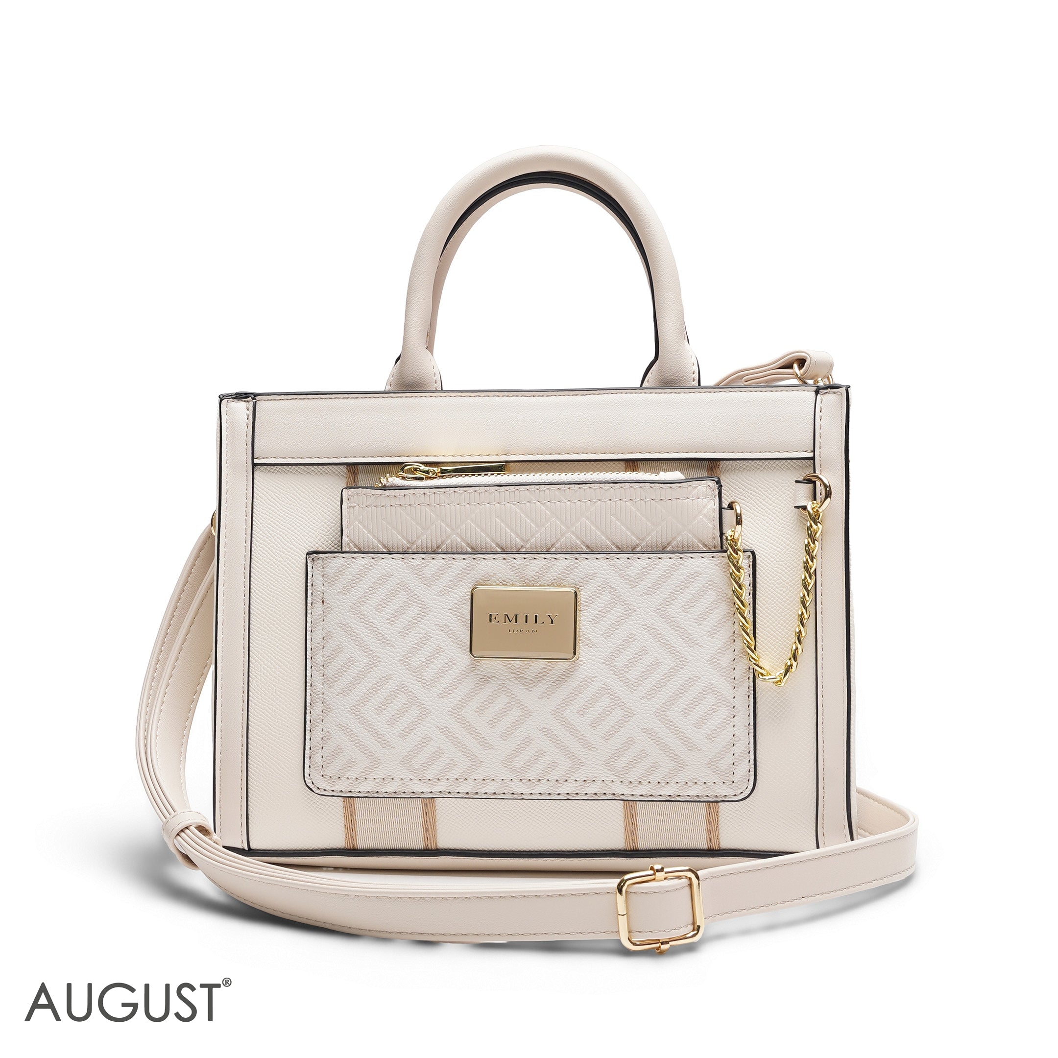 EMILY EMBOSSED LOGO TOTE BAG - CLASSIC BEIGE - MED