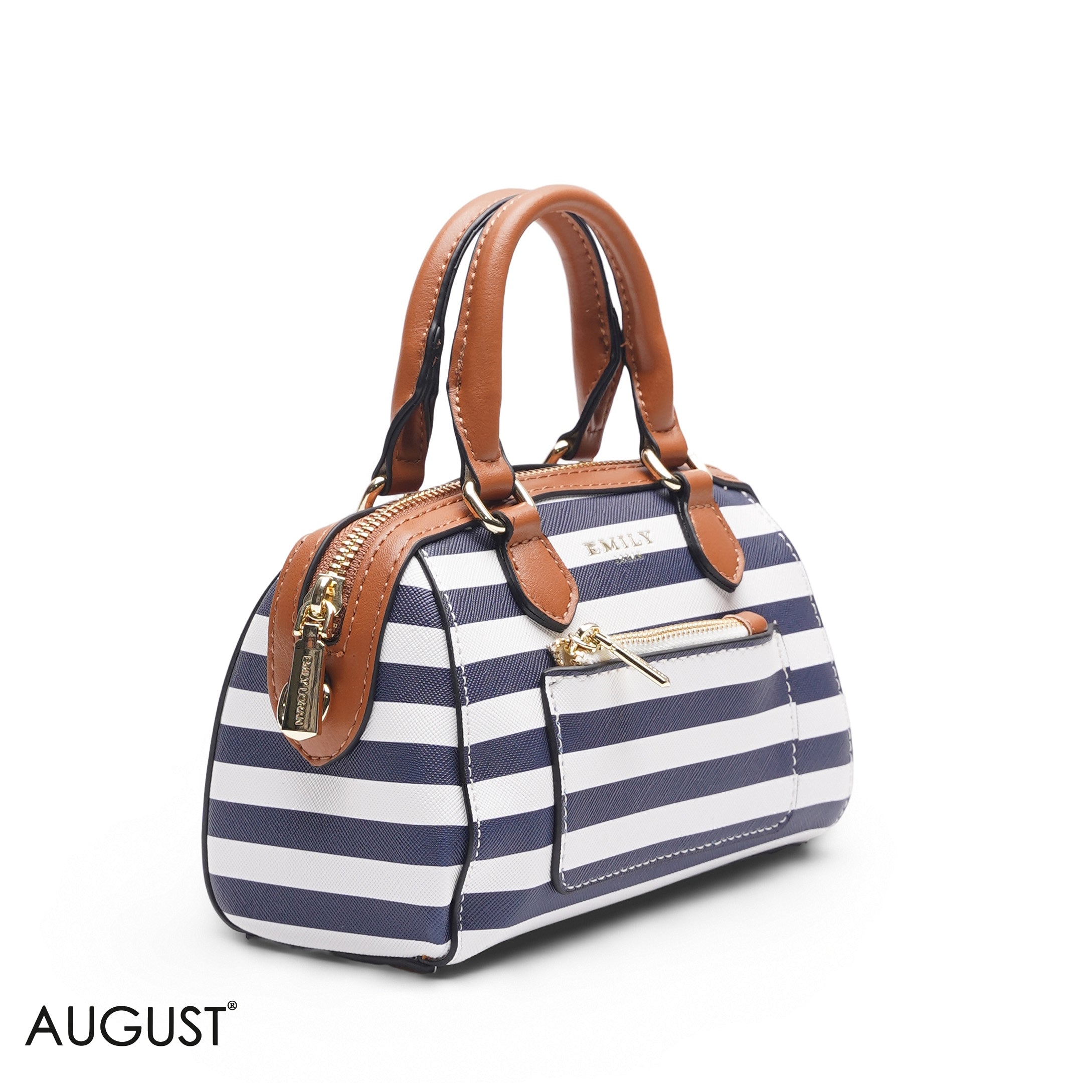 MINI NAVY STRIPED BAG WITH FRONT POUCH & GOLD METAL STRAP