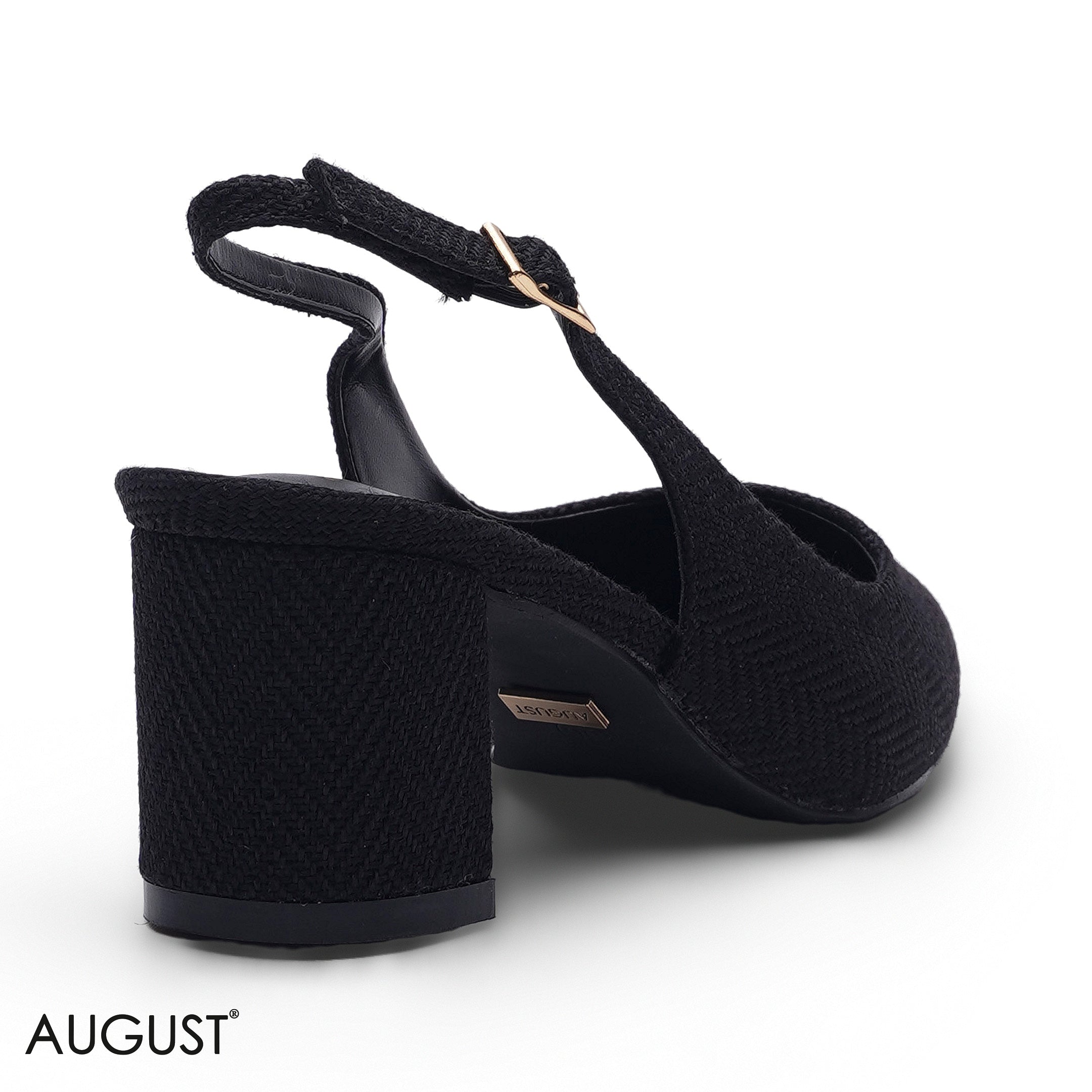 BLACK CHEVRON PATTERNED BLOCK HEELS