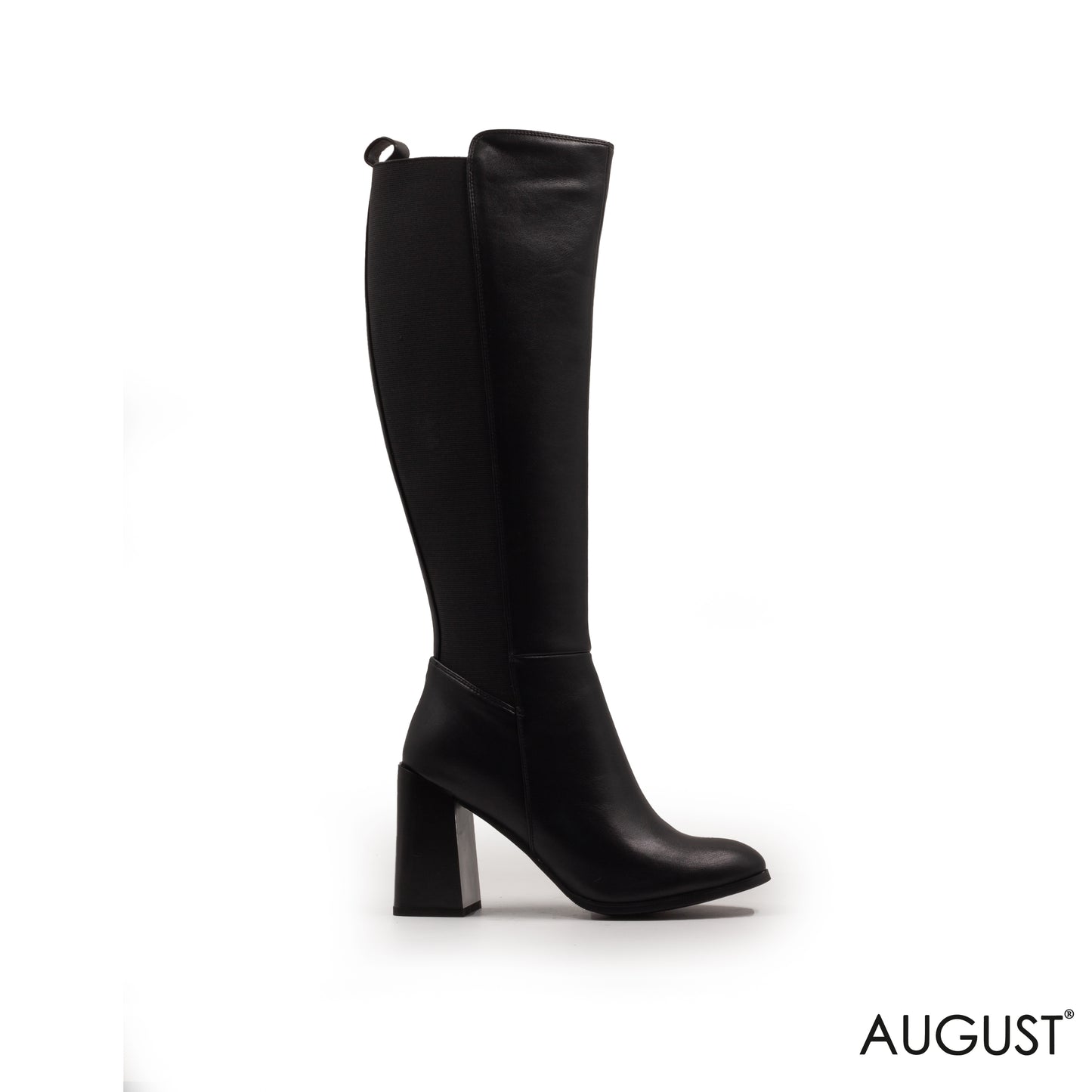 BLOCK HEEL LEATHER BLACK BOOTS