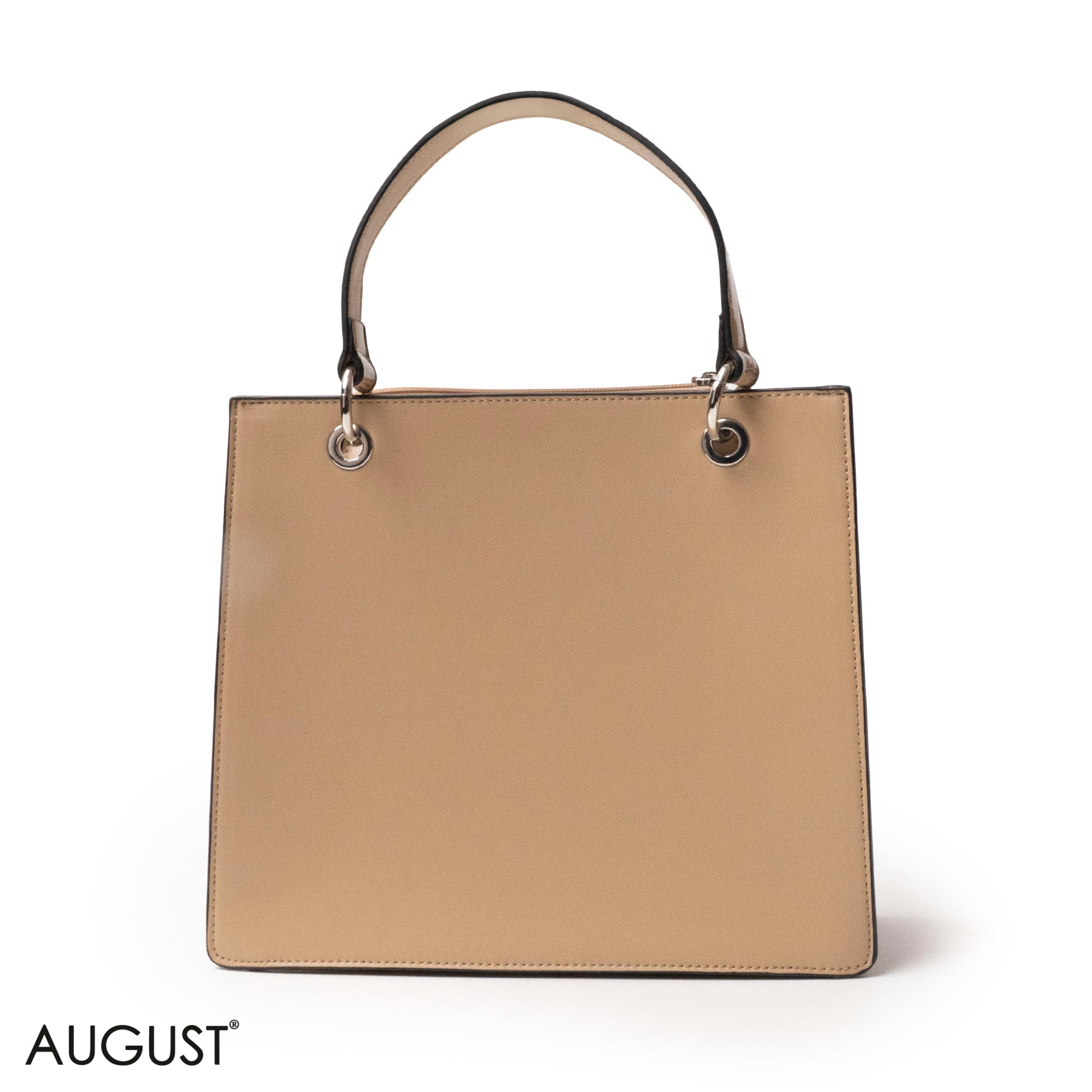 BEIGE LEATHER HANDBAG WITH METAL CHAIN ACCENTS - MED