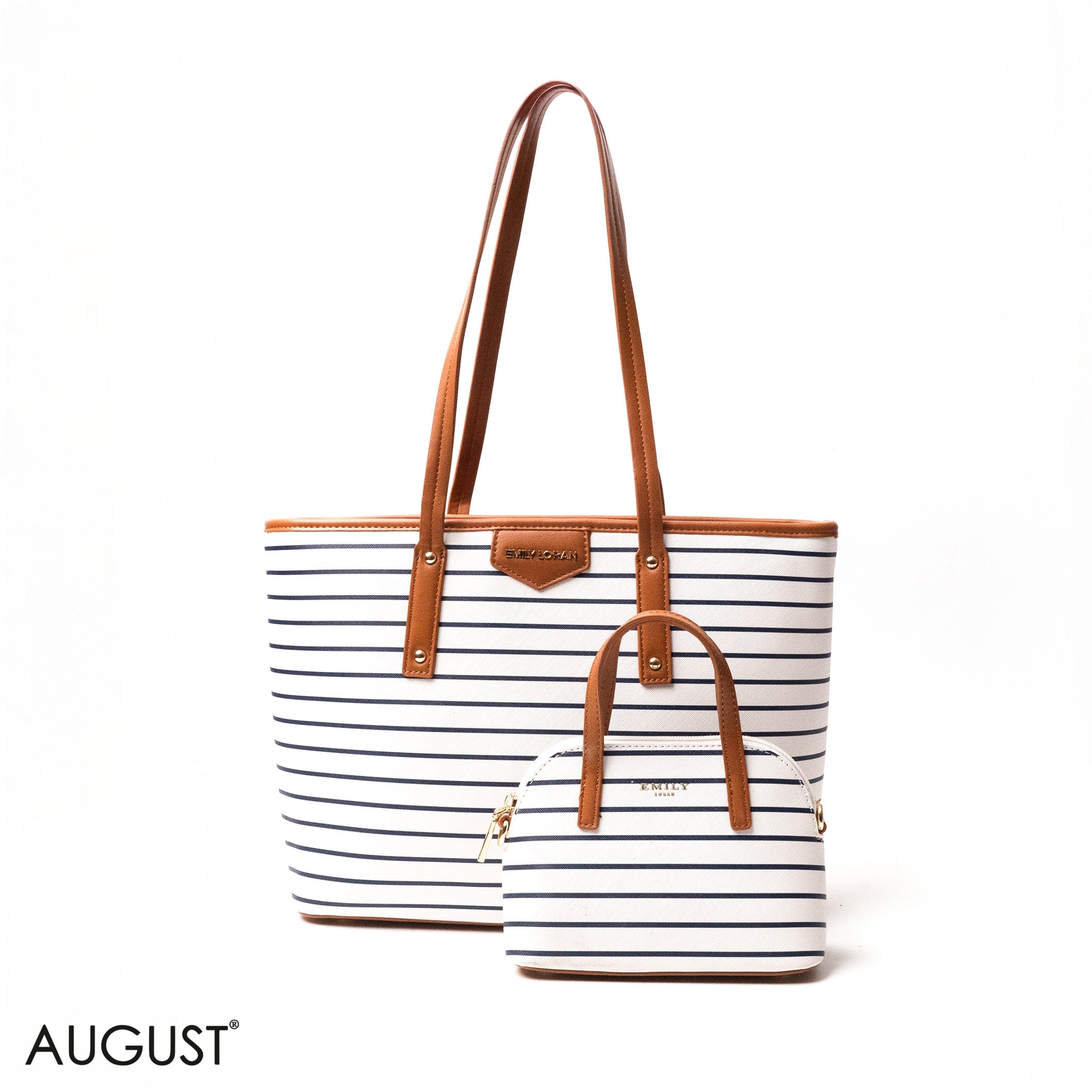 STRIPED NAVT-PRINT LEATHER SHOULDERS BAG WITH A SMALL BAG - LARGE