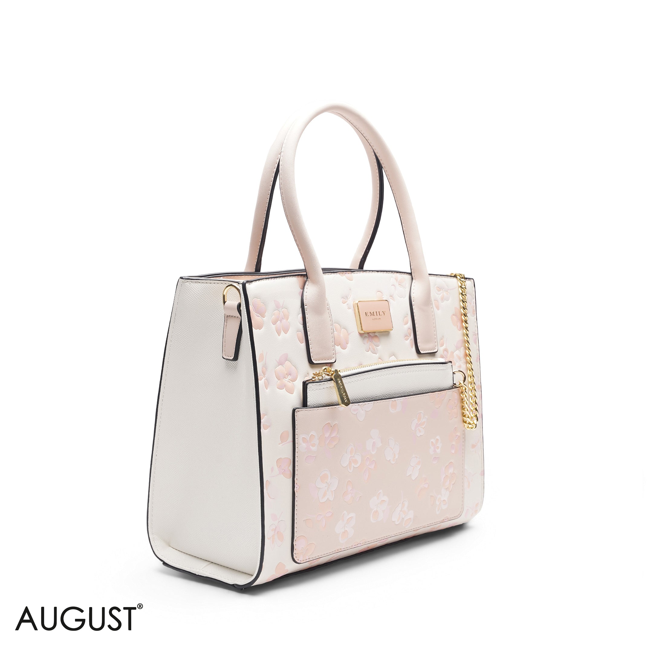 WHITE FLORAL TOTE WITH WHITE POUCH