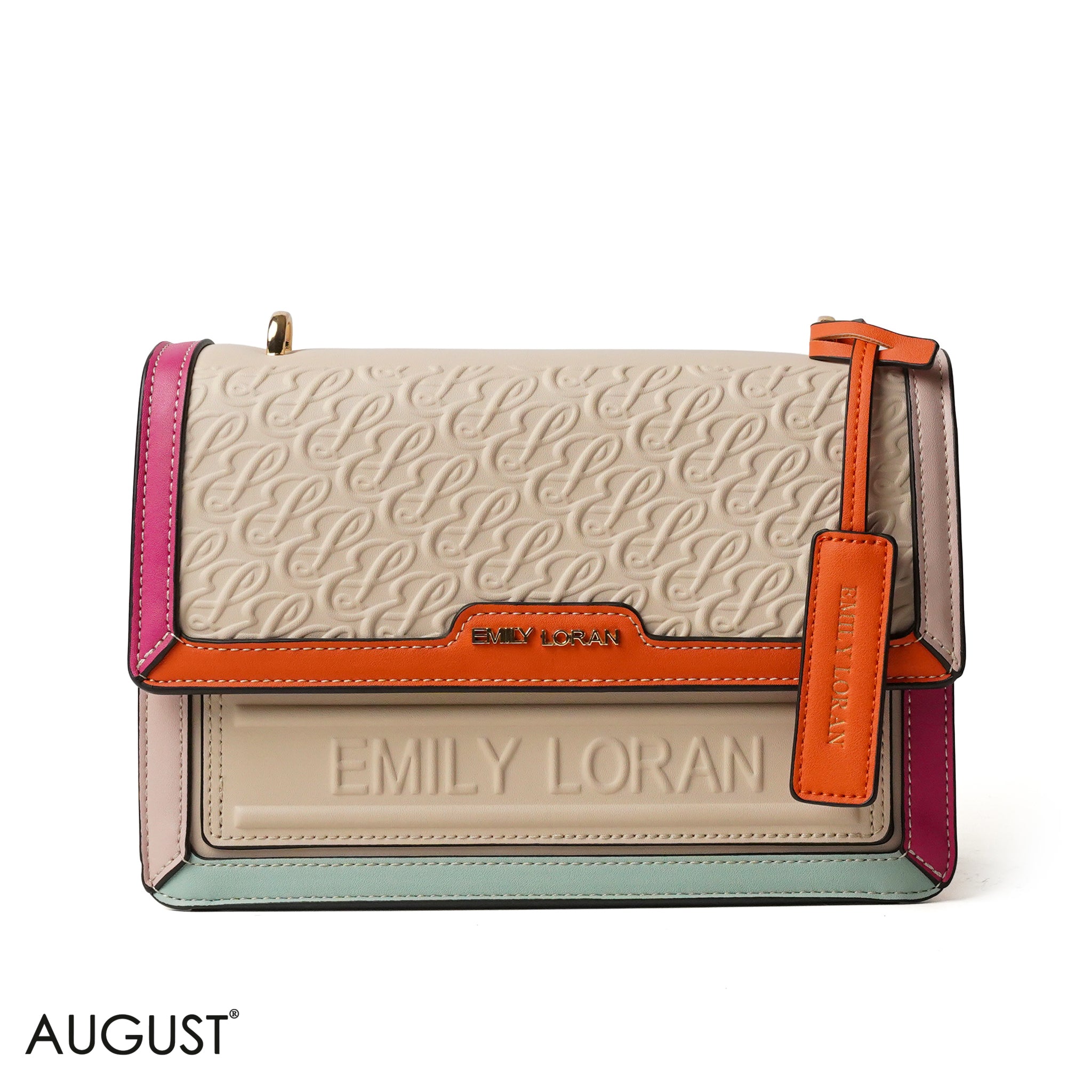 BEIGE MULTI COLOURS CROSS BAG EMILY LOGO - MEDIUM