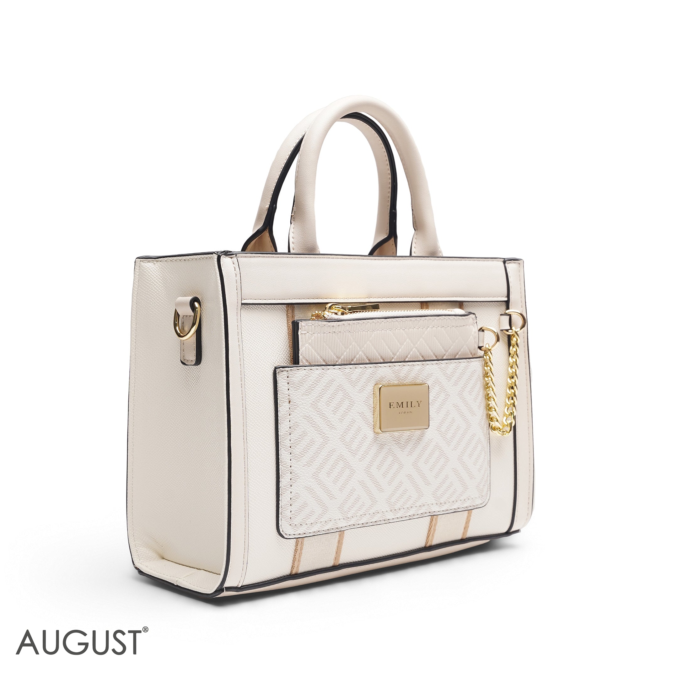 EMILY EMBOSSED LOGO TOTE BAG - CLASSIC BEIGE - MED