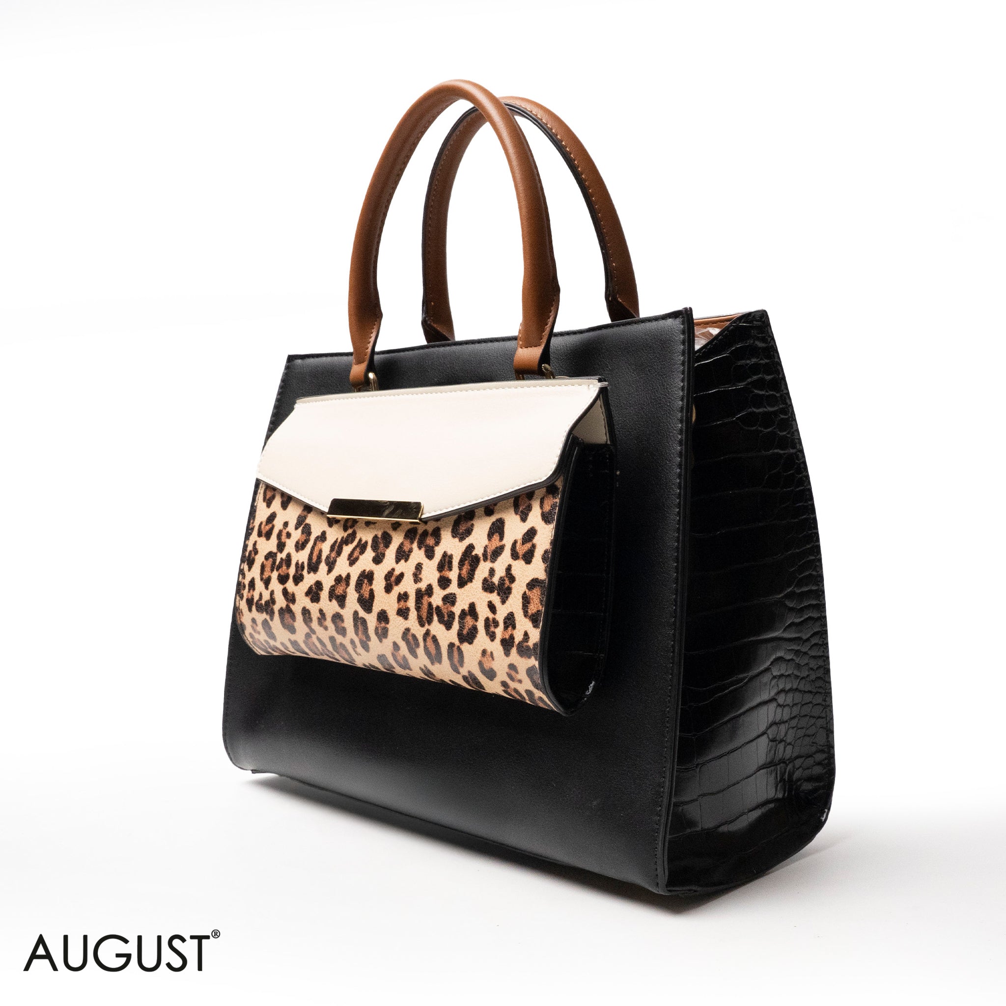 MIXED-COLOR LEATHER HANDBAG WITH WALLET - LARGE