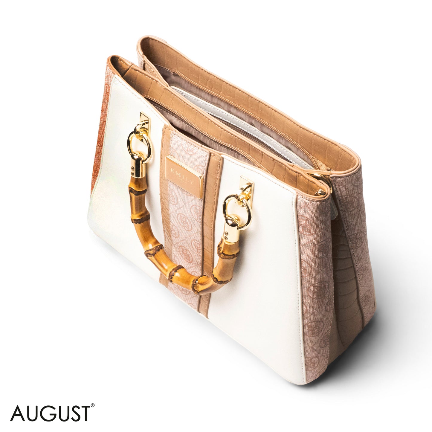 EMILY LORAN LEATHER,CANVAS HANDBAG WITH BAMBOO-HANDLED -MED