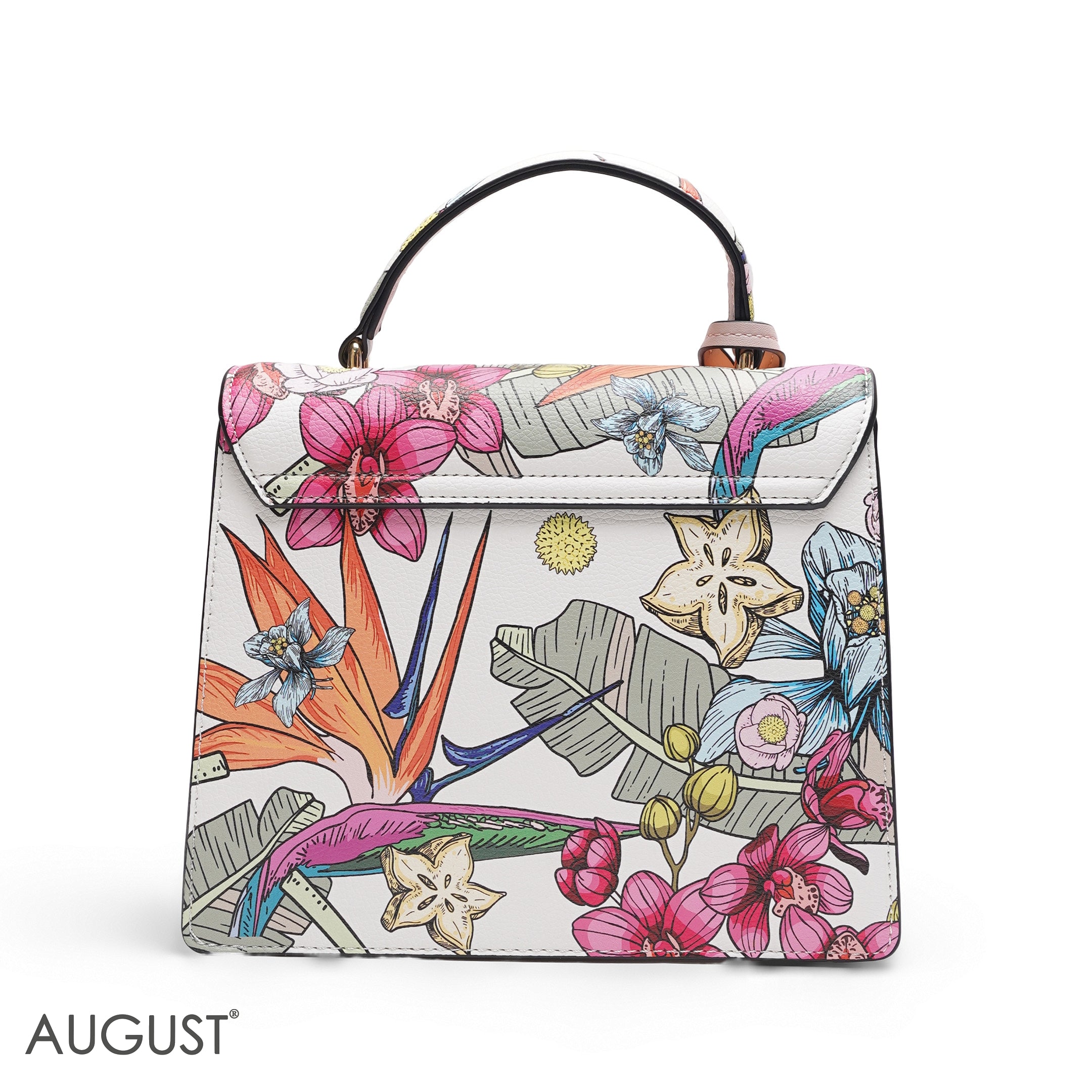 EMILY FULL TROPICAL PRINT SATCHEL BAG WITH BUTTERFLY CHARM - MED