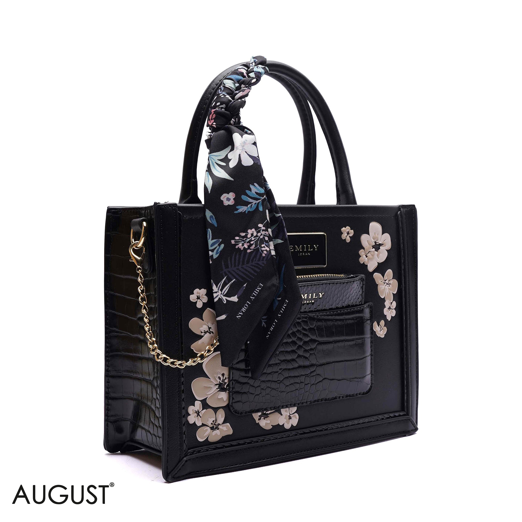 FLORAL EMBROIDERED HANDBAG WITH POUCH - SMALL