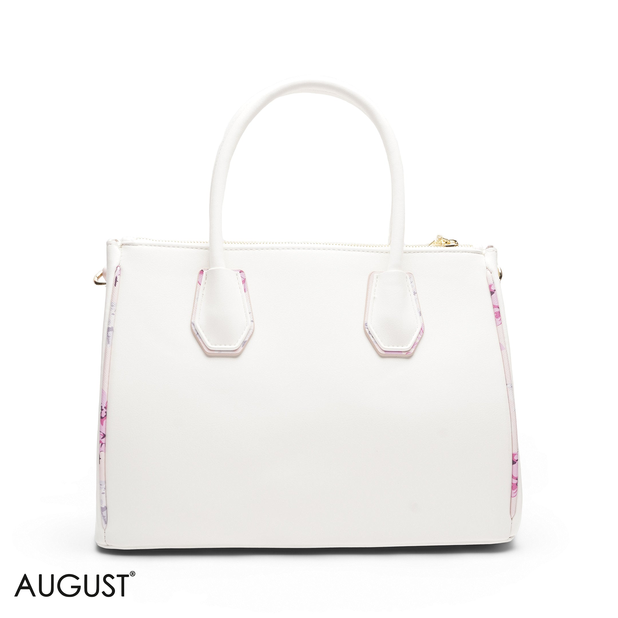 WHITE WITH FLORAL POUCH TOTE - LARGE