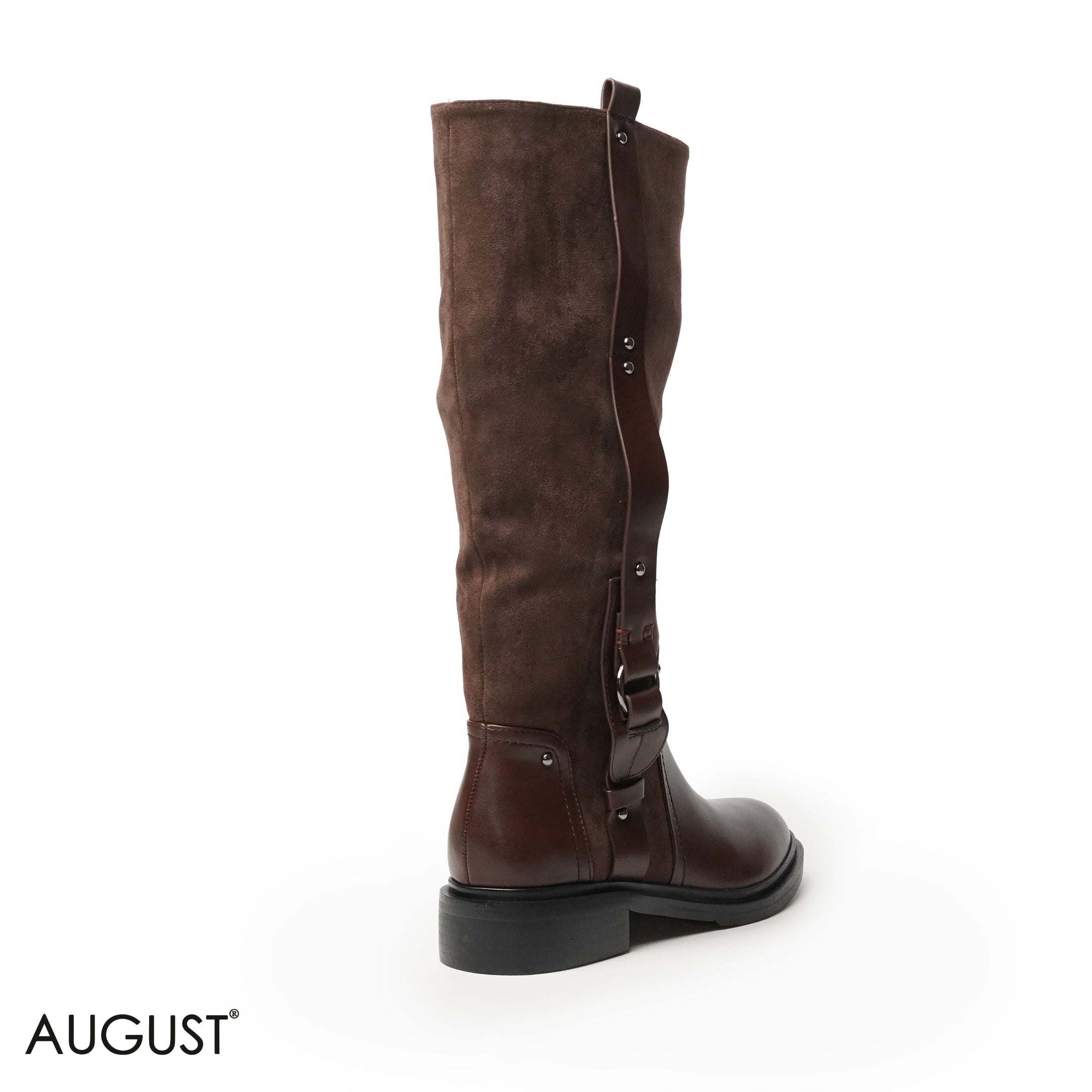 BROWN CHAMOIS LEATHER LONG BOOTS WITH SIDE ZIPPER