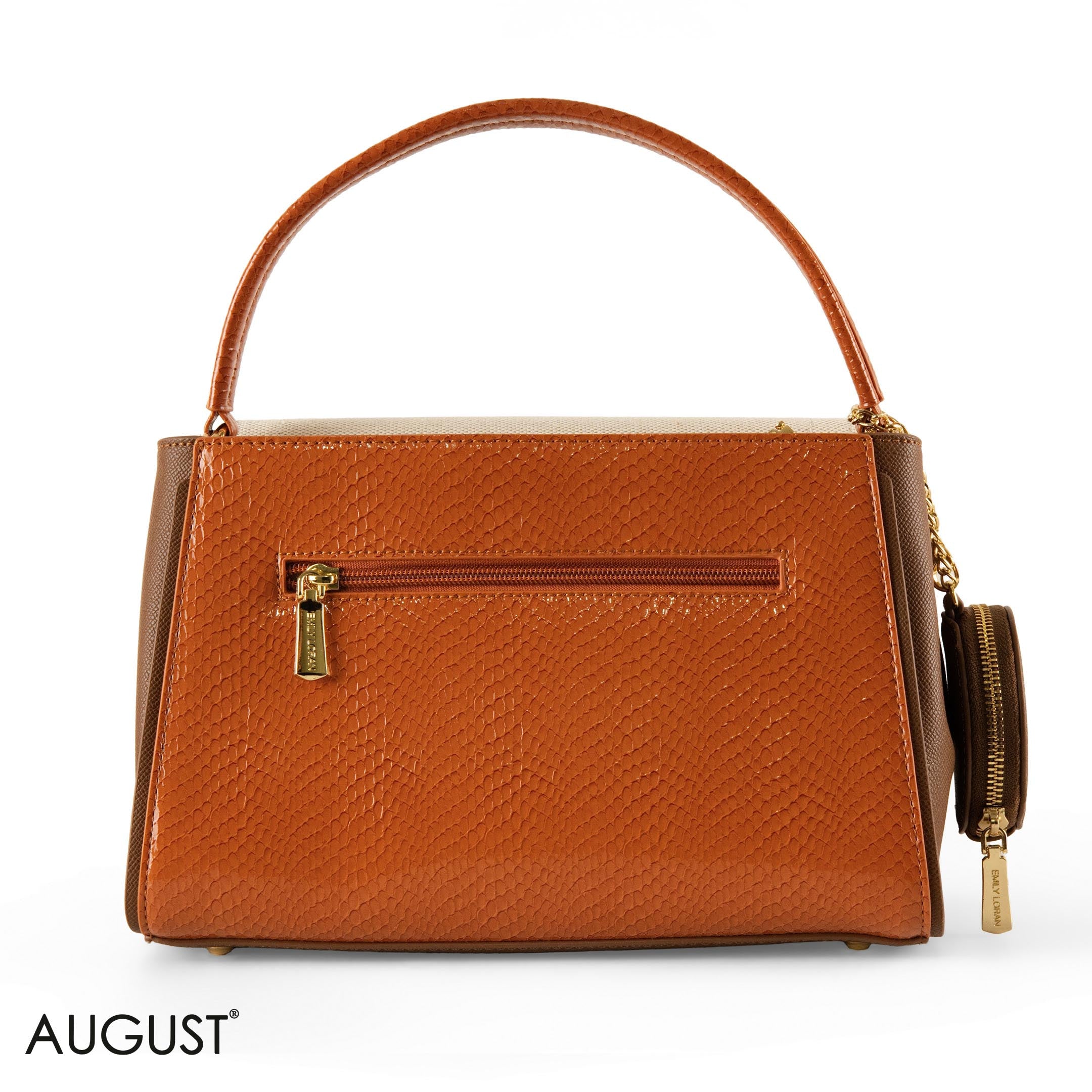 SMOOTH LEATHER HANDBAG WITH DETAIL SNAKE CAMEL METALLIC- MED