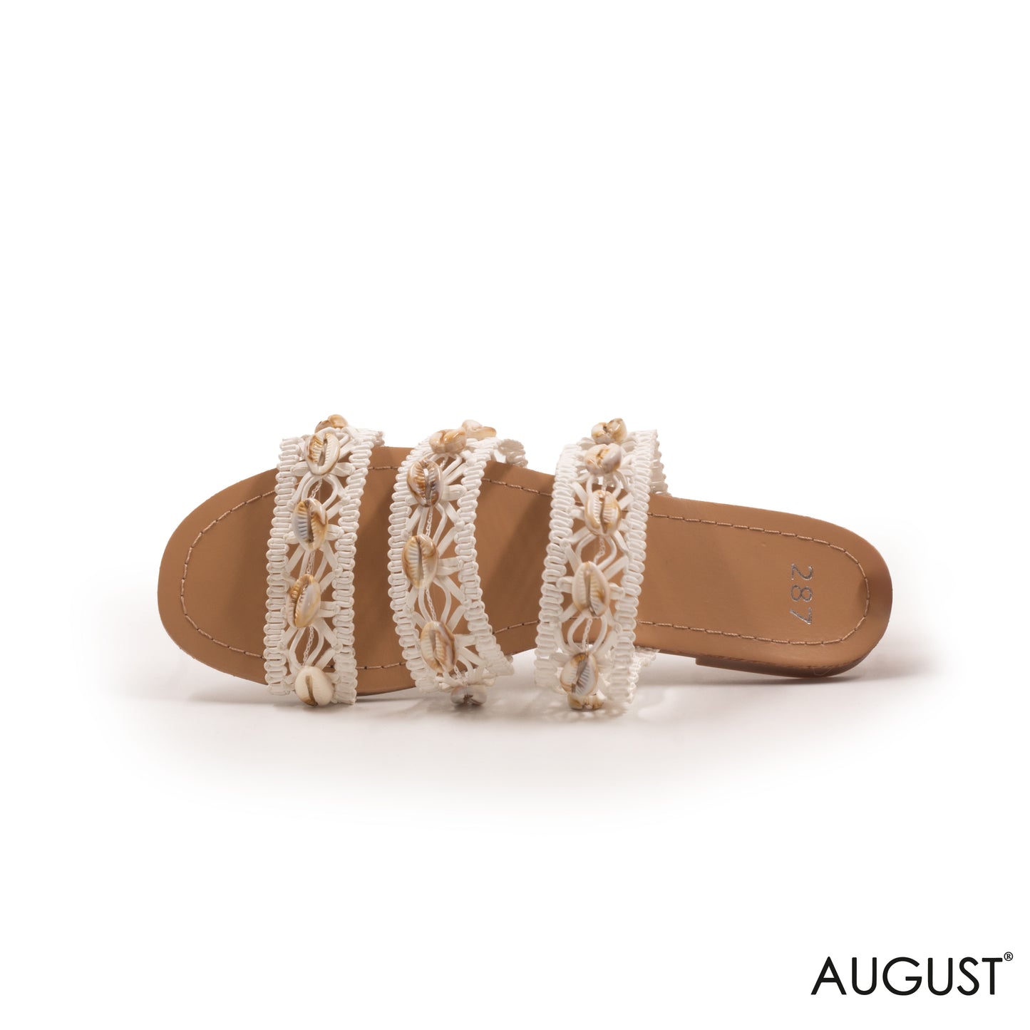 WOVEN RIBBONS FLAT SLIPPERS WITH SEASHELLS DETAILS