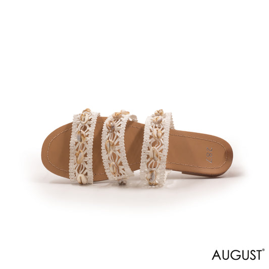 WOVEN RIBBONS FLAT SLIPPERS WITH SEASHELLS DETAILS