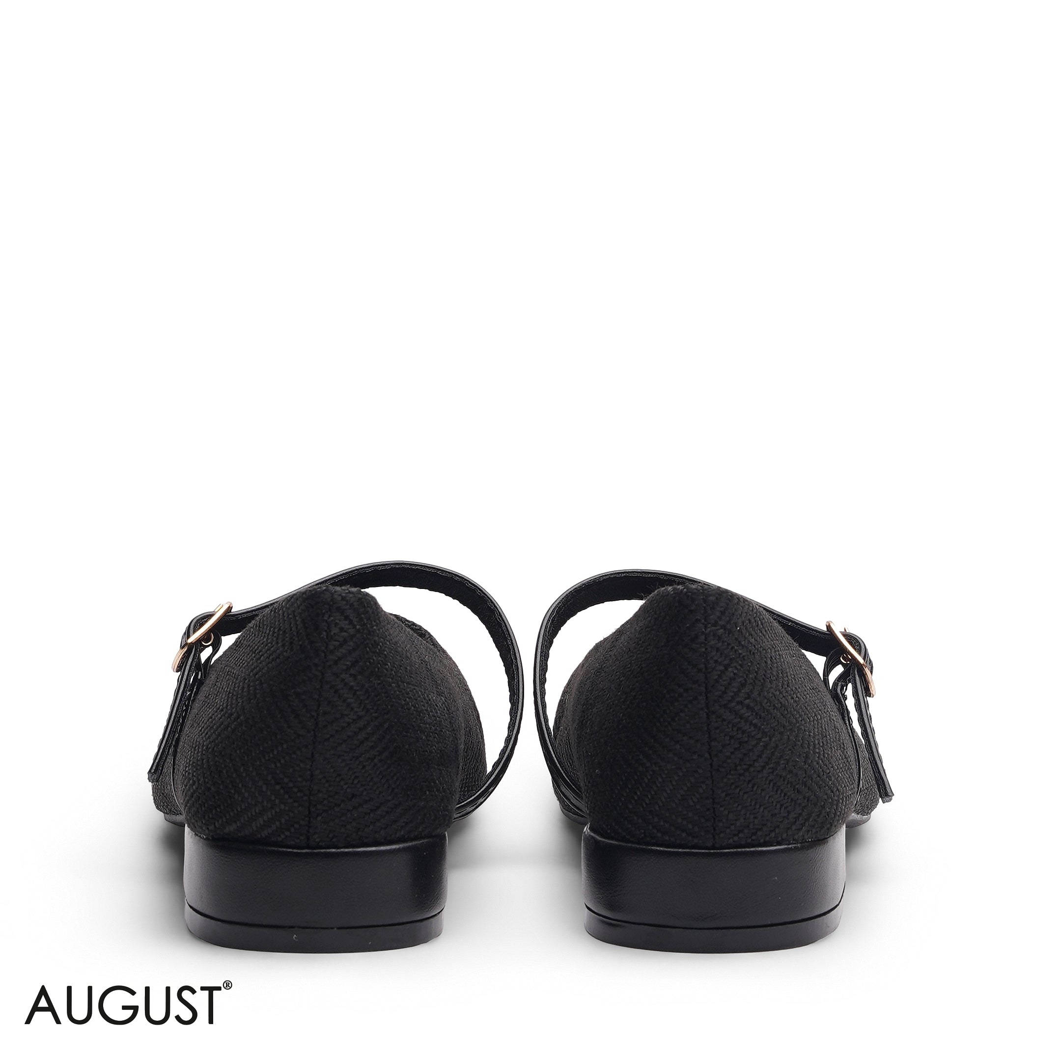 BLACK TEXTURED HERRINGBONE MARY JANES