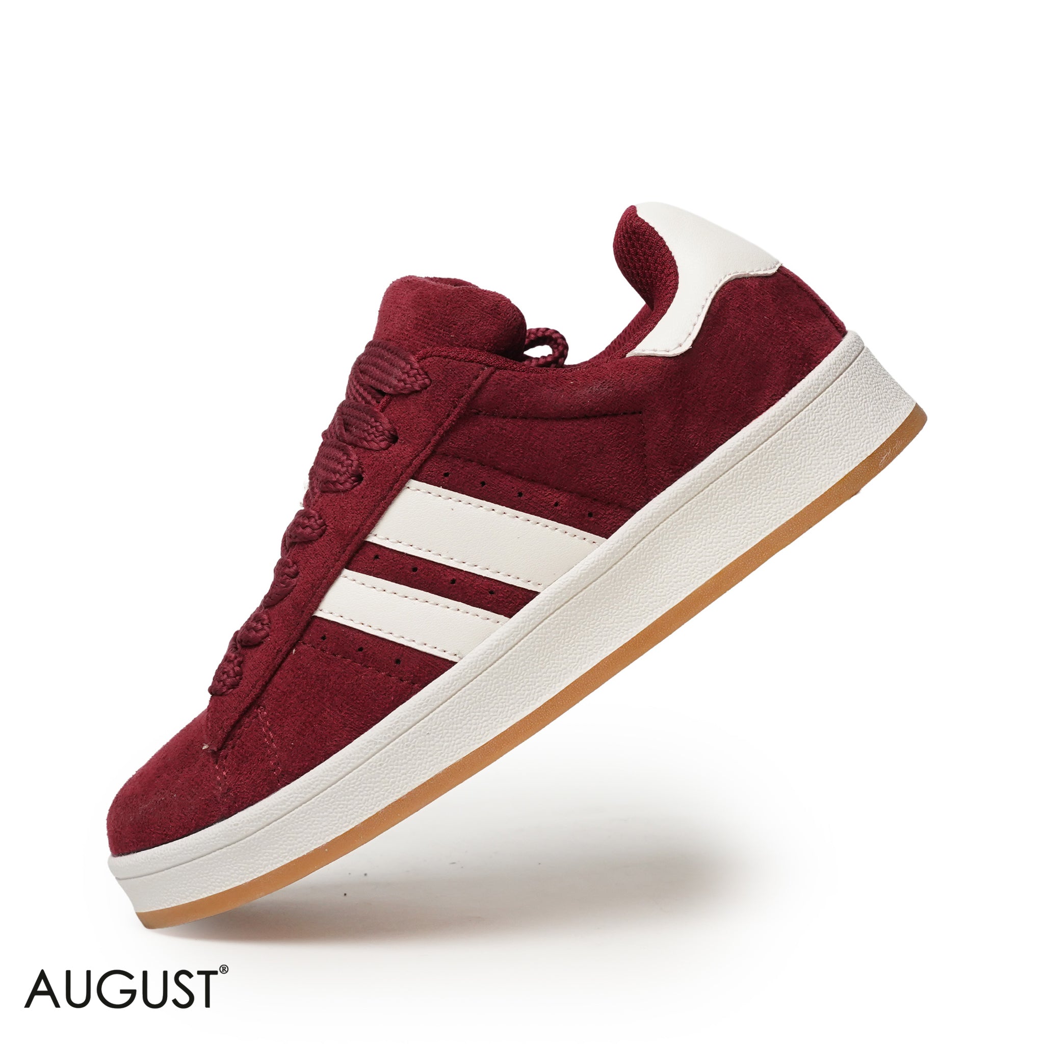 MAROON SUEDE UPPER SNEAKERS WITH RUBBER SOLE, CANVAS LACES