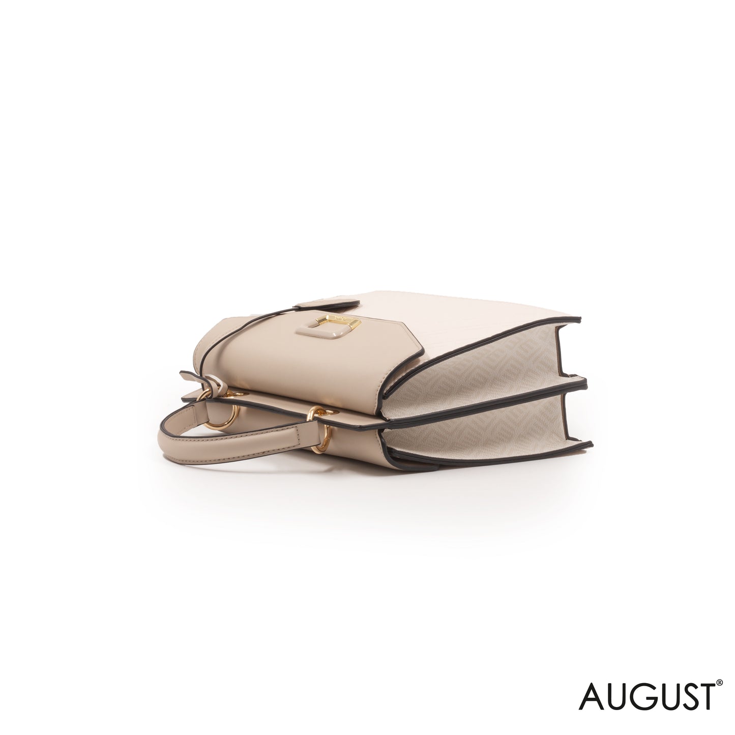 BEIGE LEATHER TEXTURED HANDBAG WITH FLAP -MED