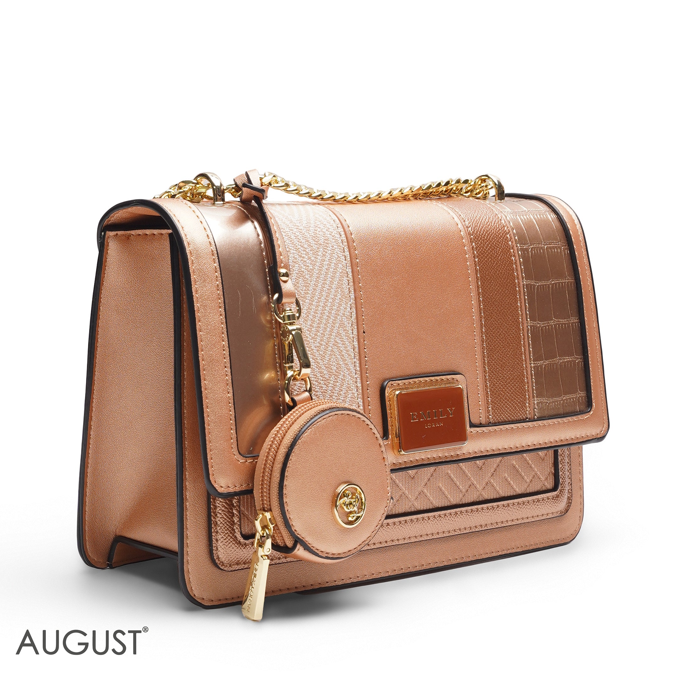 EMILY MULTI-TEXTURE ROSE GOLD CROSSBODY BAG - MED