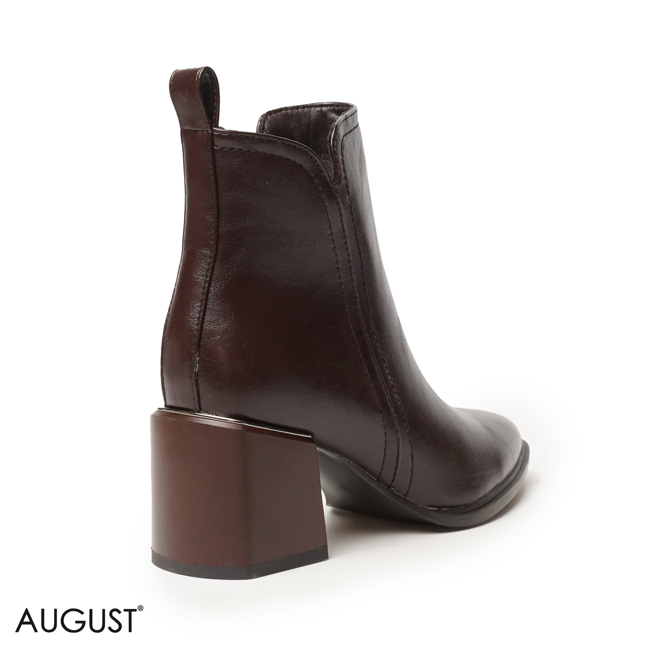 BROWN LEATHER HEELED BOOTS WITH SIDE ZIPPER