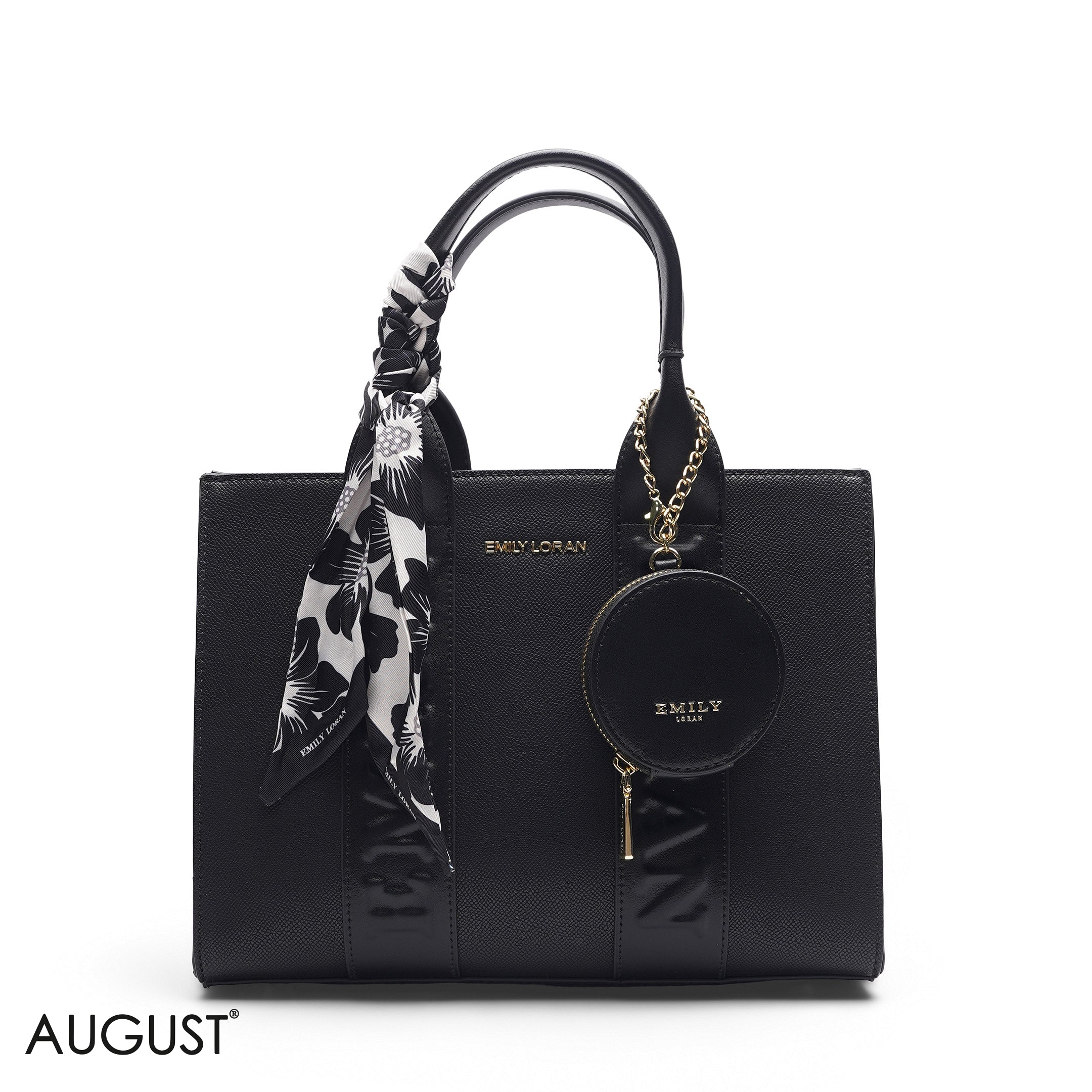 EMBOSSED LEATHER SCARF BLACK TOTE BAG - MED