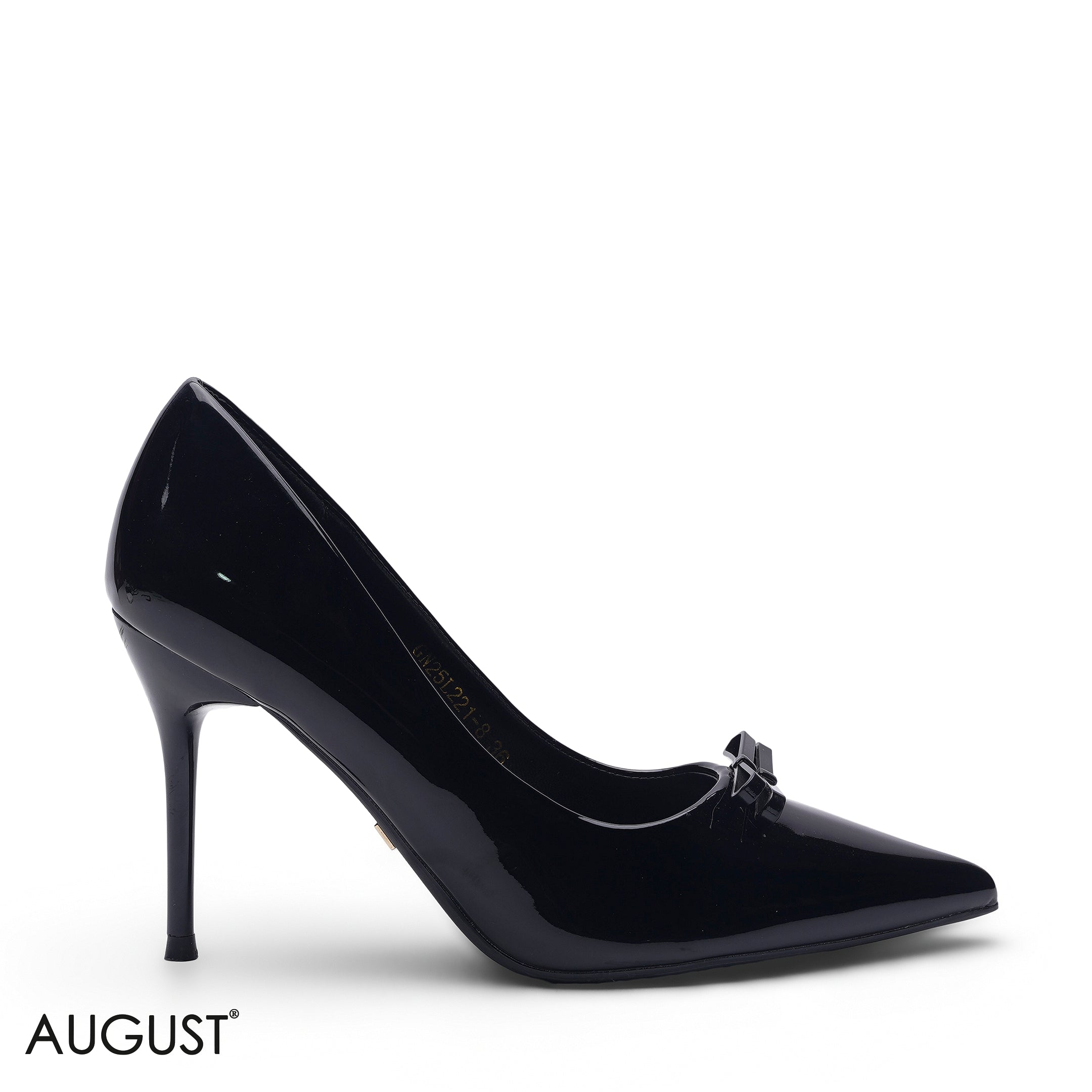 BLACK PATENT LEATHER QUAD-BOW POINTED TOE HEELS