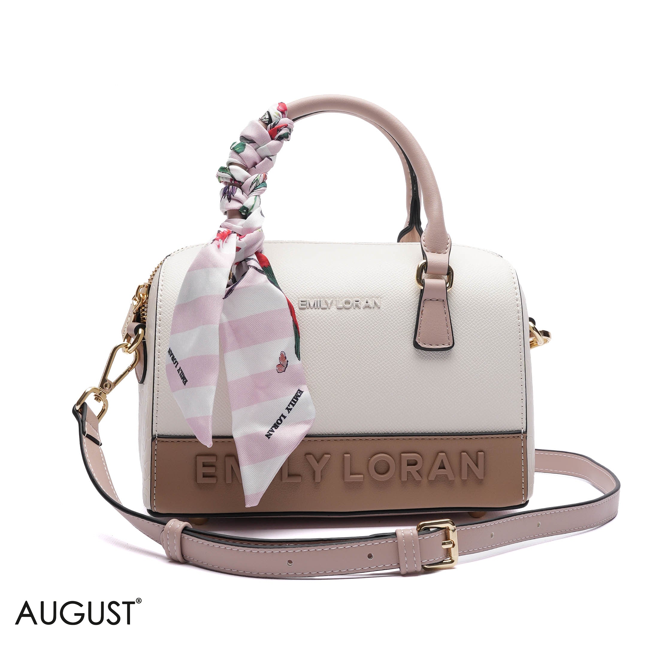 EMILY EMBOSSED LOGO BARREL BAG