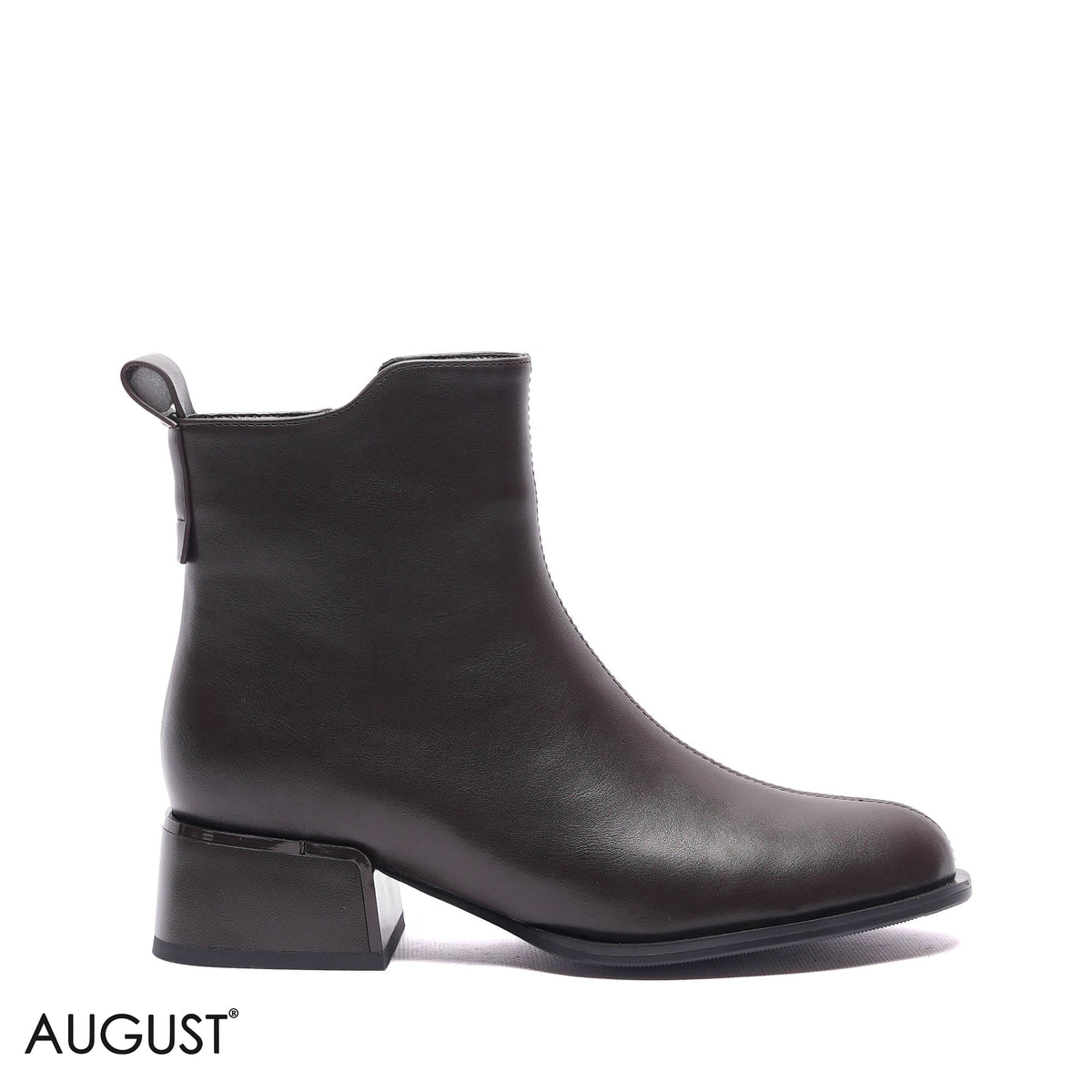 CENTER-SEAM LOW BLOCK HEEL ANKLE BOOTS
