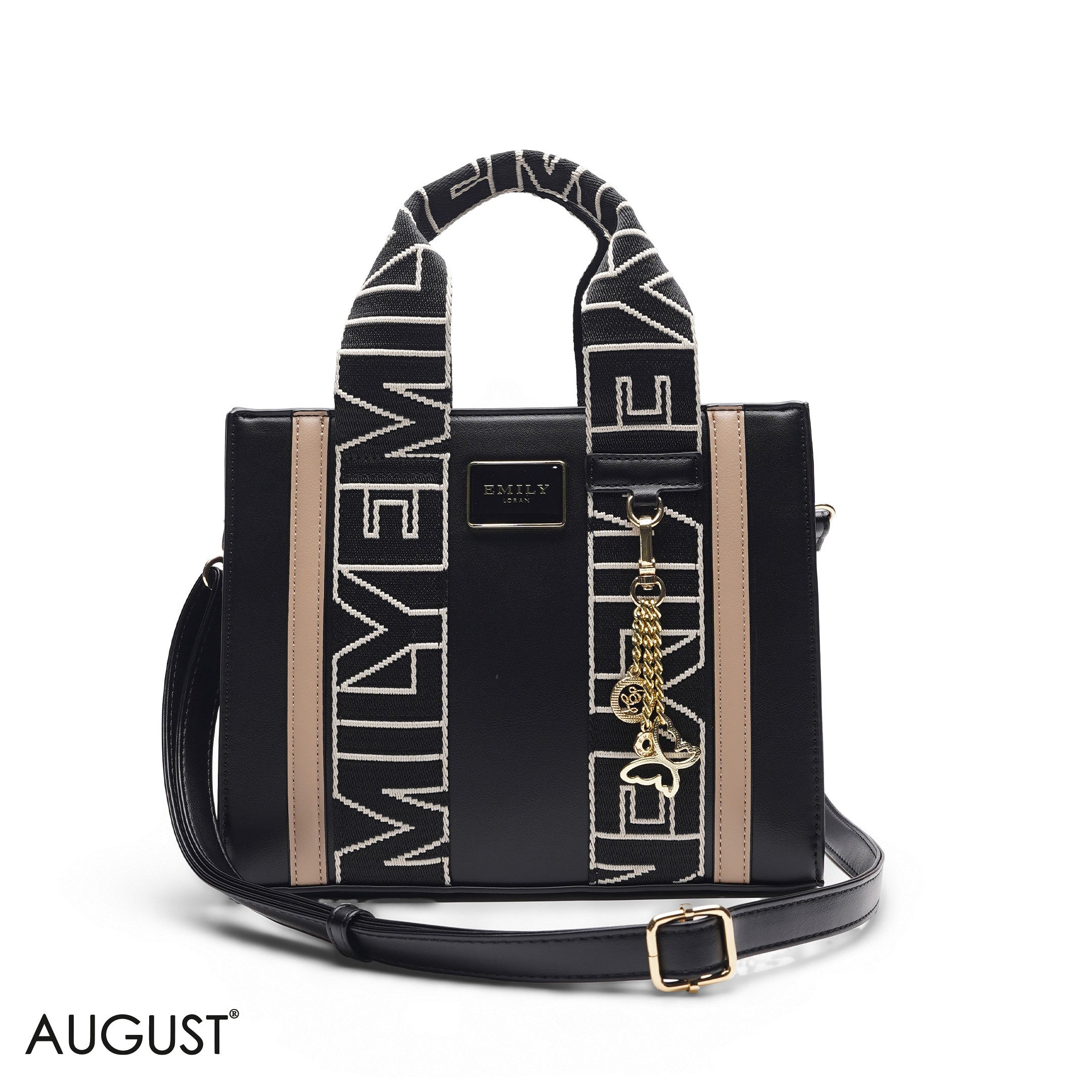 BLACK TOTE BAG WITH SCARF HANDLE - MED