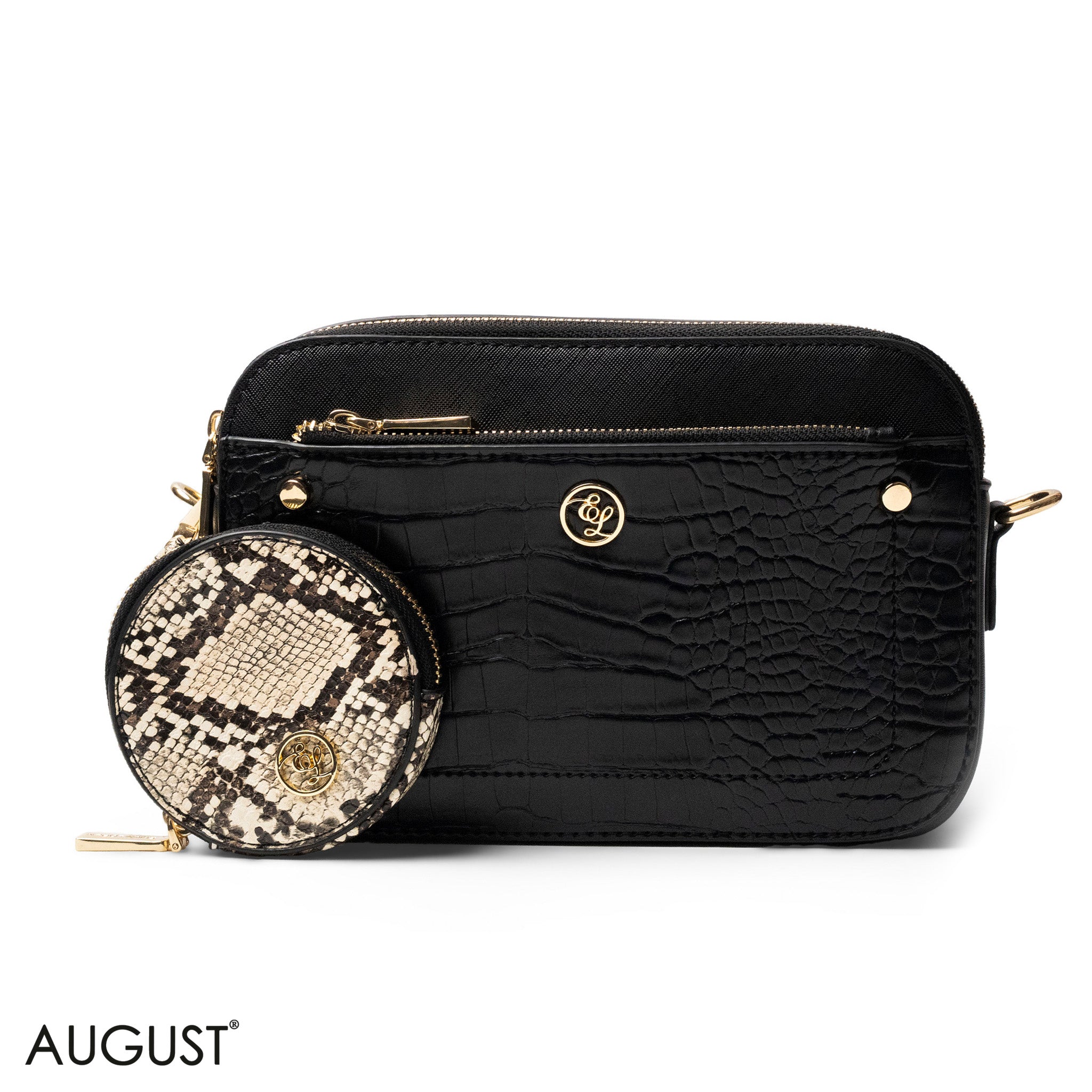 CROC LEATHER CROSSBODY WITH SNAKE DETAIL TOUCH - SMALL