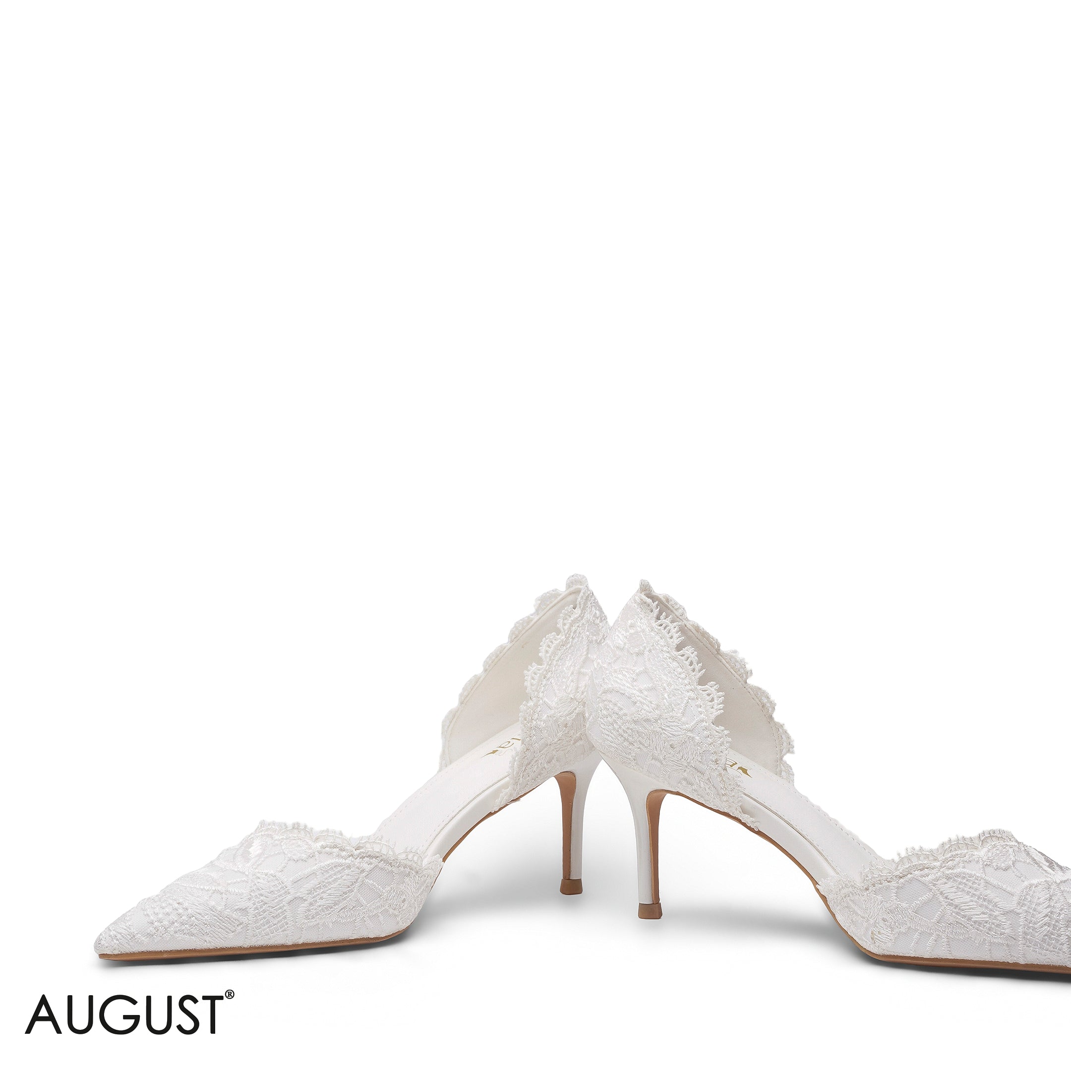 WHITE LACE EMBROIDERED D'ORSAY HEELS