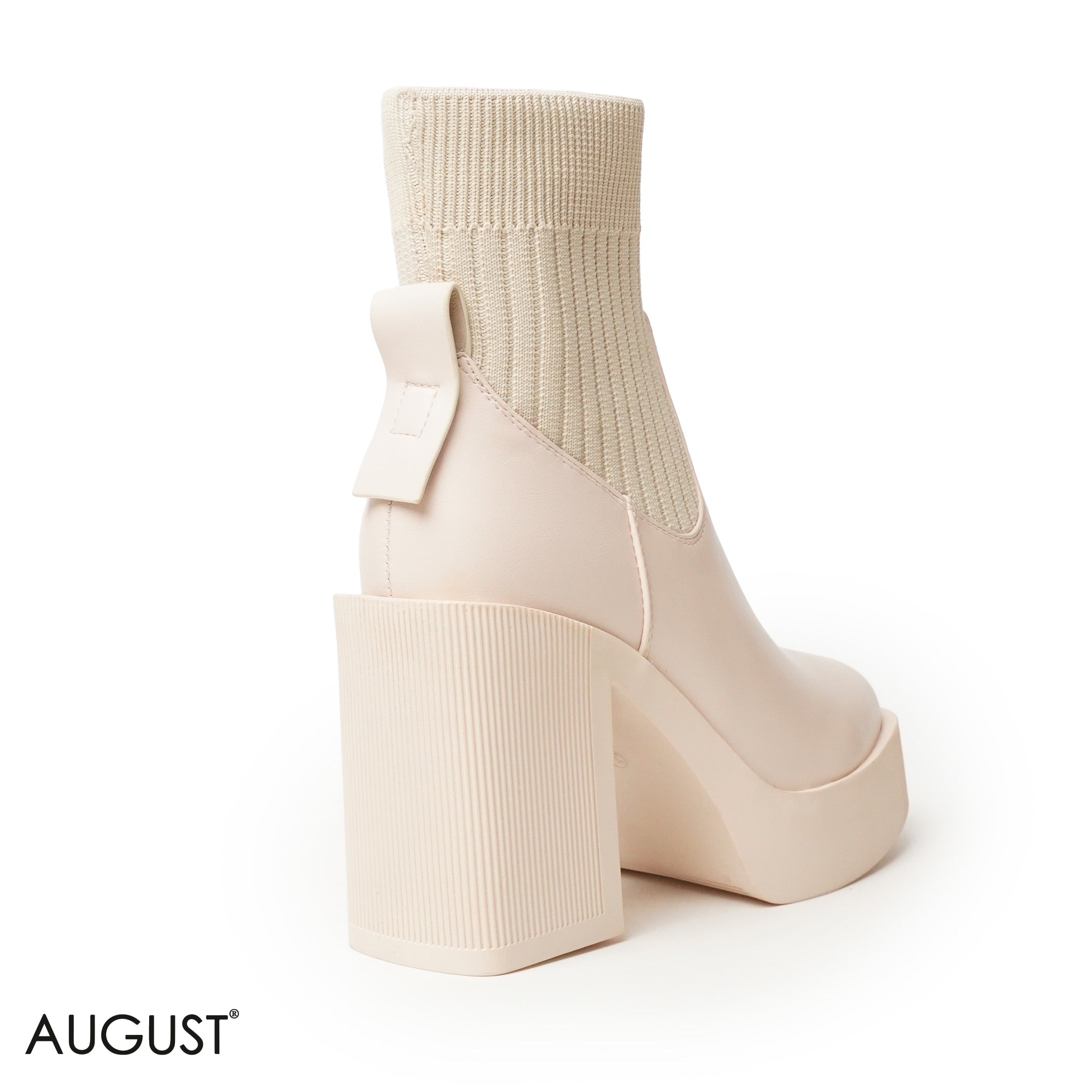 BEIGE STRETCHY SOCK HEELED ANKLE BOOTS