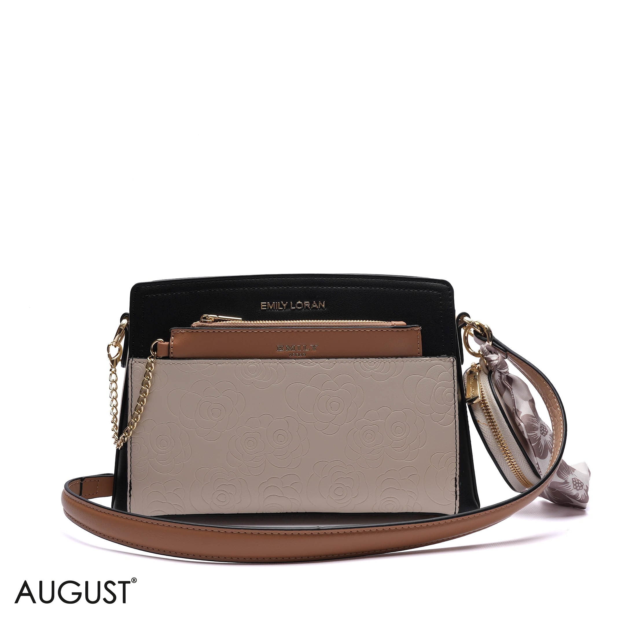 EMBOSSED FLORAL CROSSBODY BAG WITH POUCH