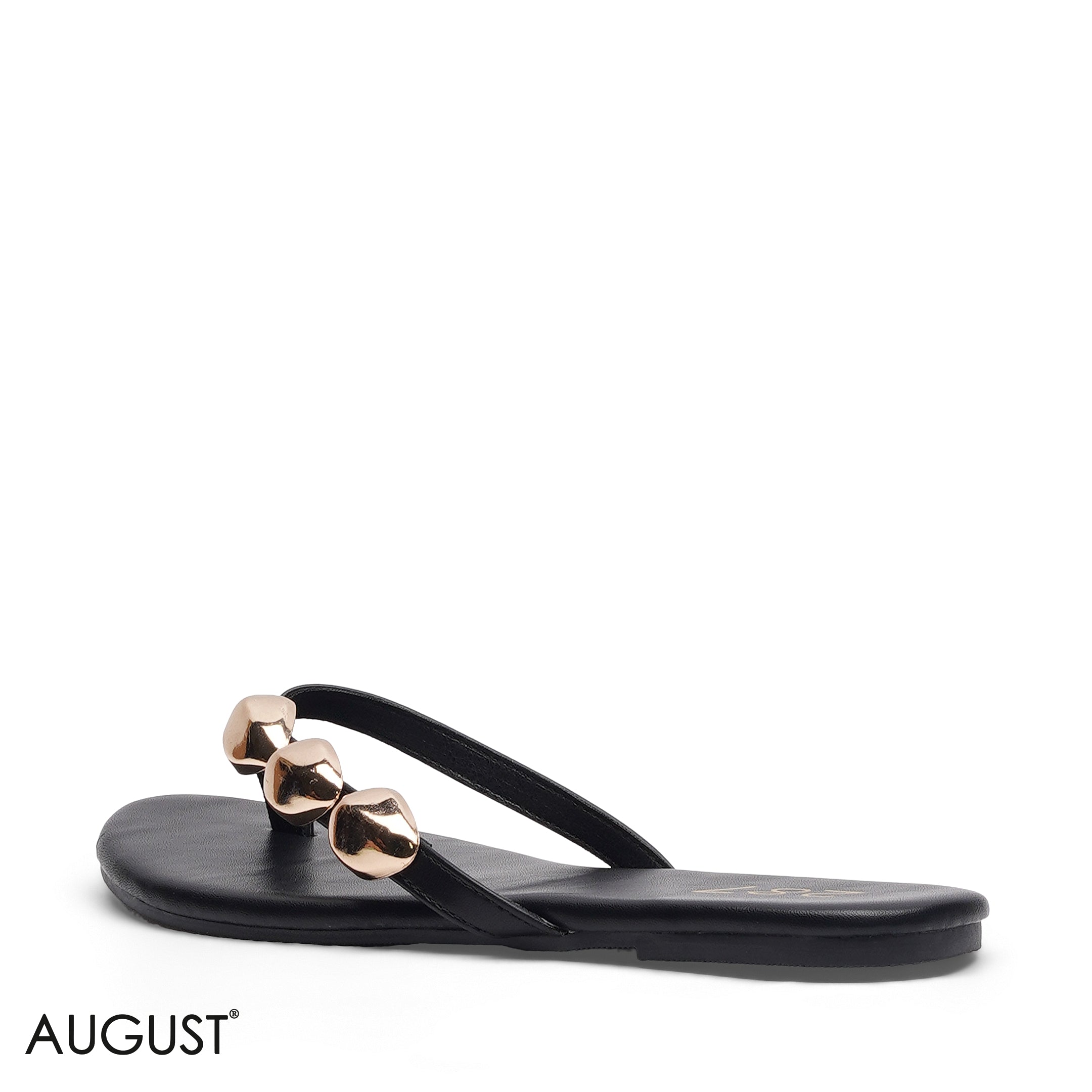 BLACK SLIPPER WITH METALLIC BEAD ACCENTS