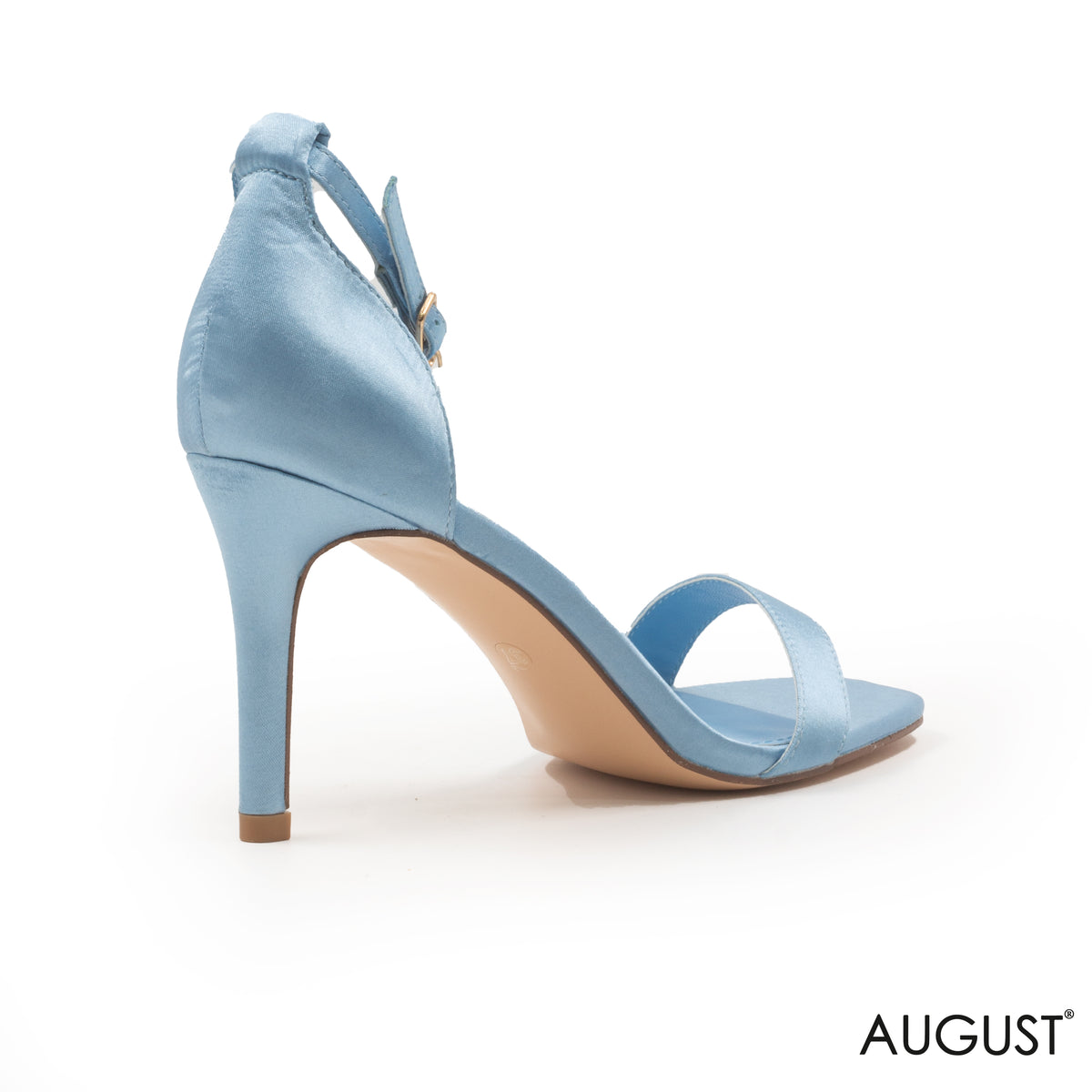 BLUE SATIN SANDALS WITH ANKLE STRAP
